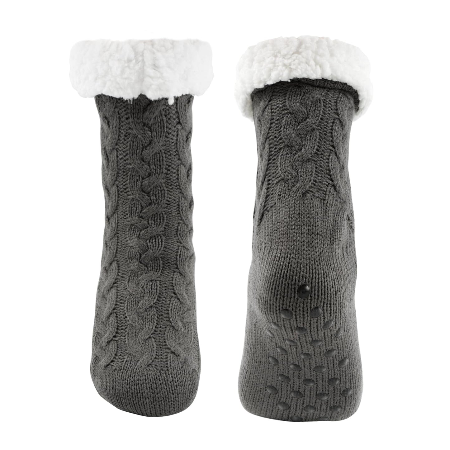Junely Slipper Socks with Grips for Women Fuzzy Cozy Fluffy Non Slip Warm Winter Thick Comfy Soft Fleece Cabin Socks Grey