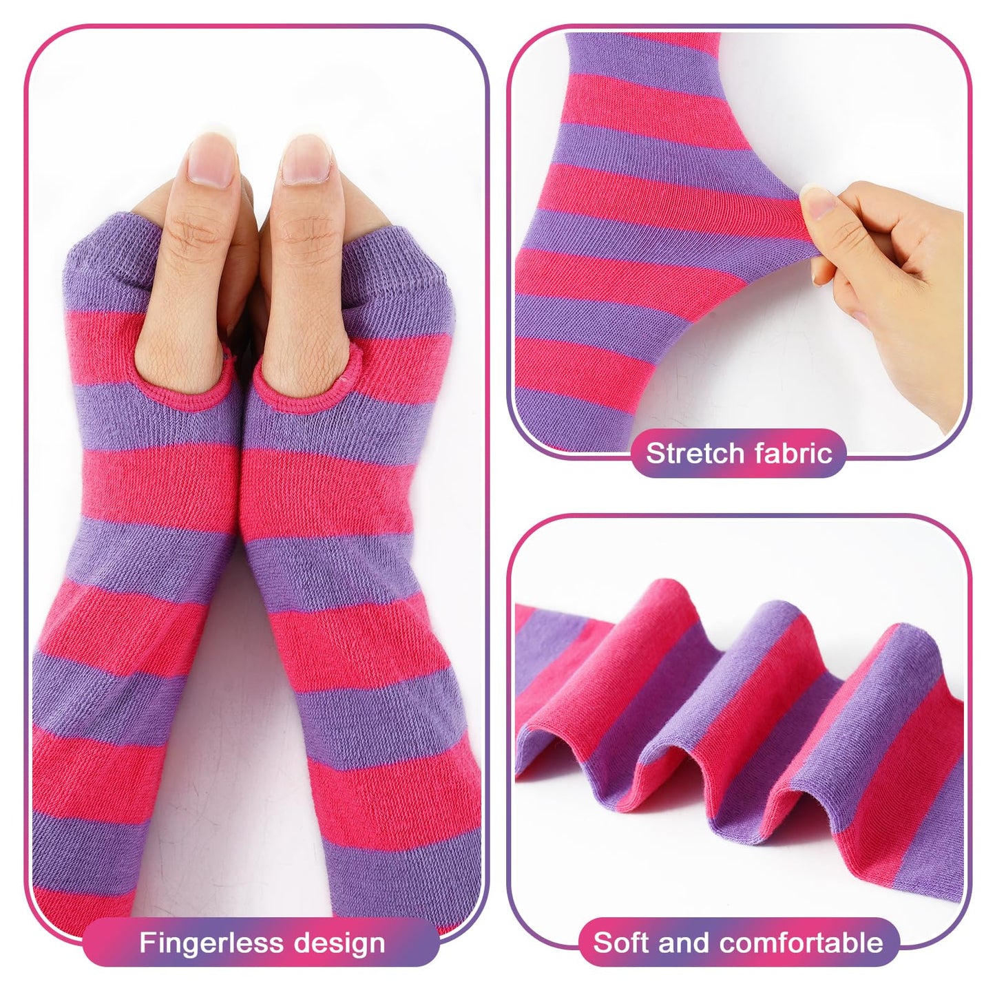 Junely Pink and Purple Striped Cat Costume Tutu for Women Adults Knee High Socks Fingerless Gloves Halloween Cosplay Costumes Accessories