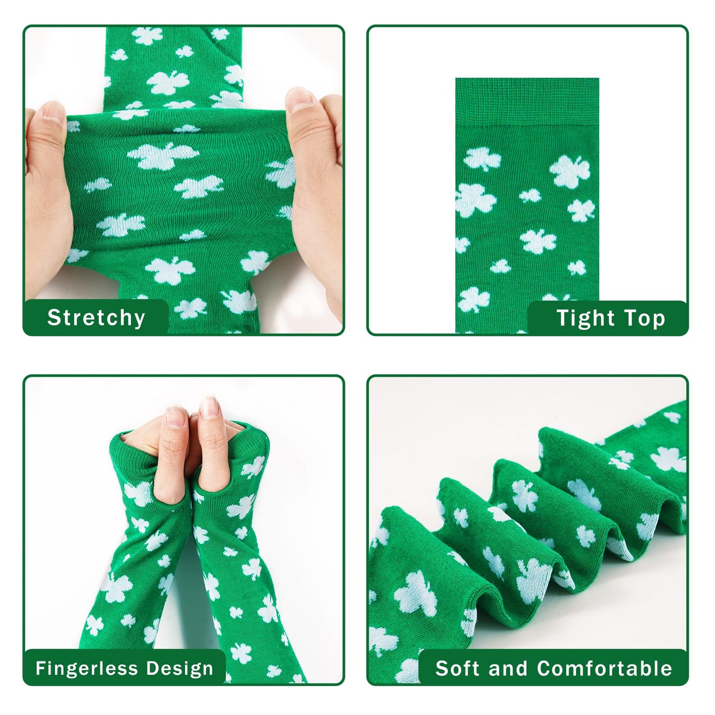 Junely St Patricks Day Thigh High Socks Shamrock Over the Knee Stockings Extra Long Halloween Christmas Cosplay Costume Accessories Gifts Green
