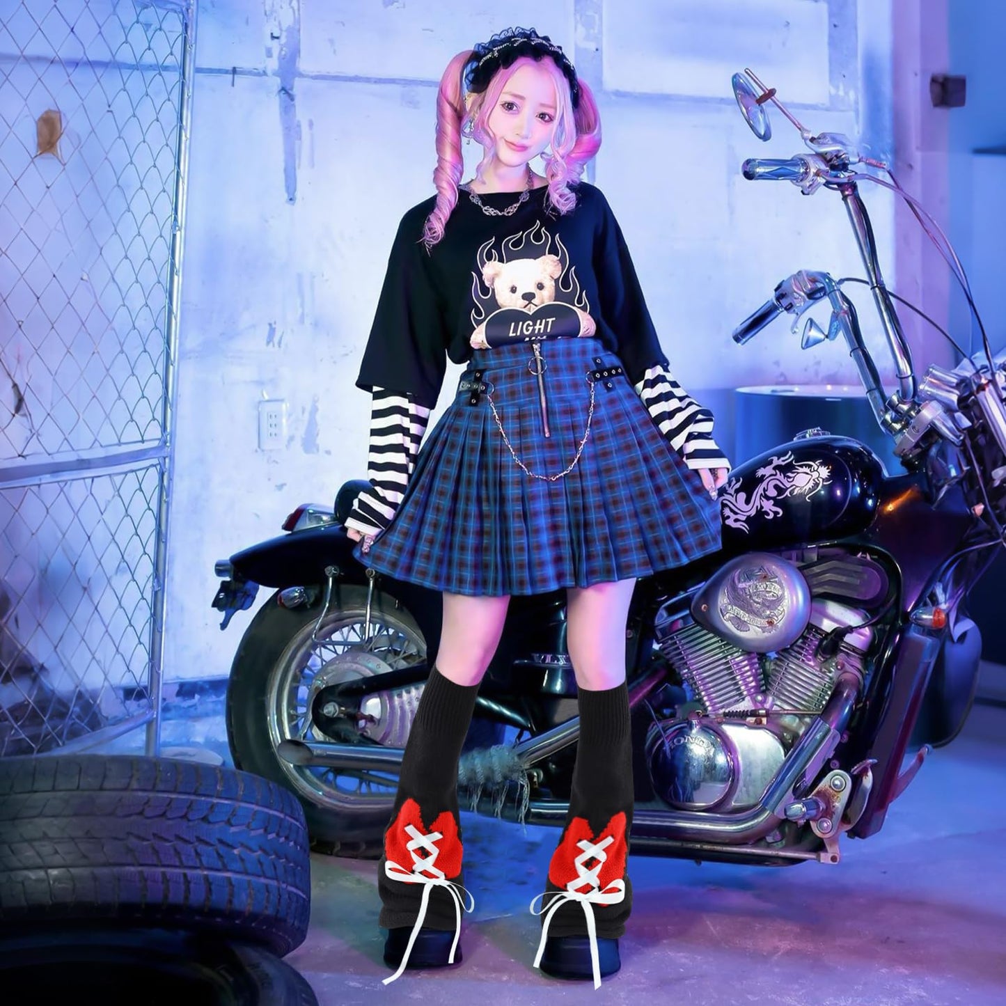 Junely Leg Warmers Kawaii Leg Warmer Cute Legwarmers with Broken Heart Japanese Socks Halloween Emo Lolita Gyaru Harajuku Accessories Black