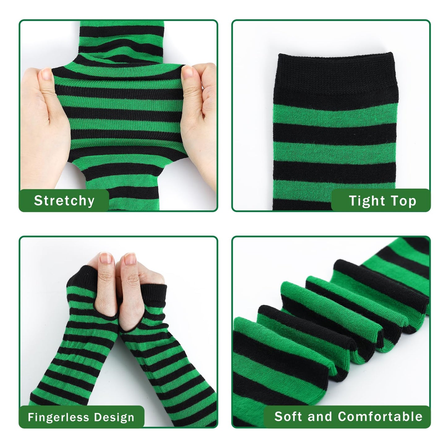 Junely Striped Thigh High Socks Over the Knee Stockings Extra Long Halloween Cosplay Costume Accessories Gifts Green and Black