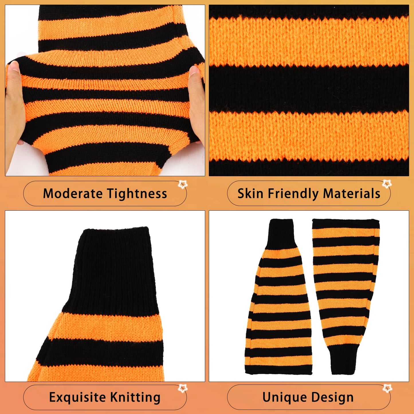Junely Leg Warmers for Women Winter Kawaii Leg Warmer Cute Legwarmers Japanese Socks Halloween Goth Emo Lolita Gyaru Gothic Harajuku Accessories Black Orange