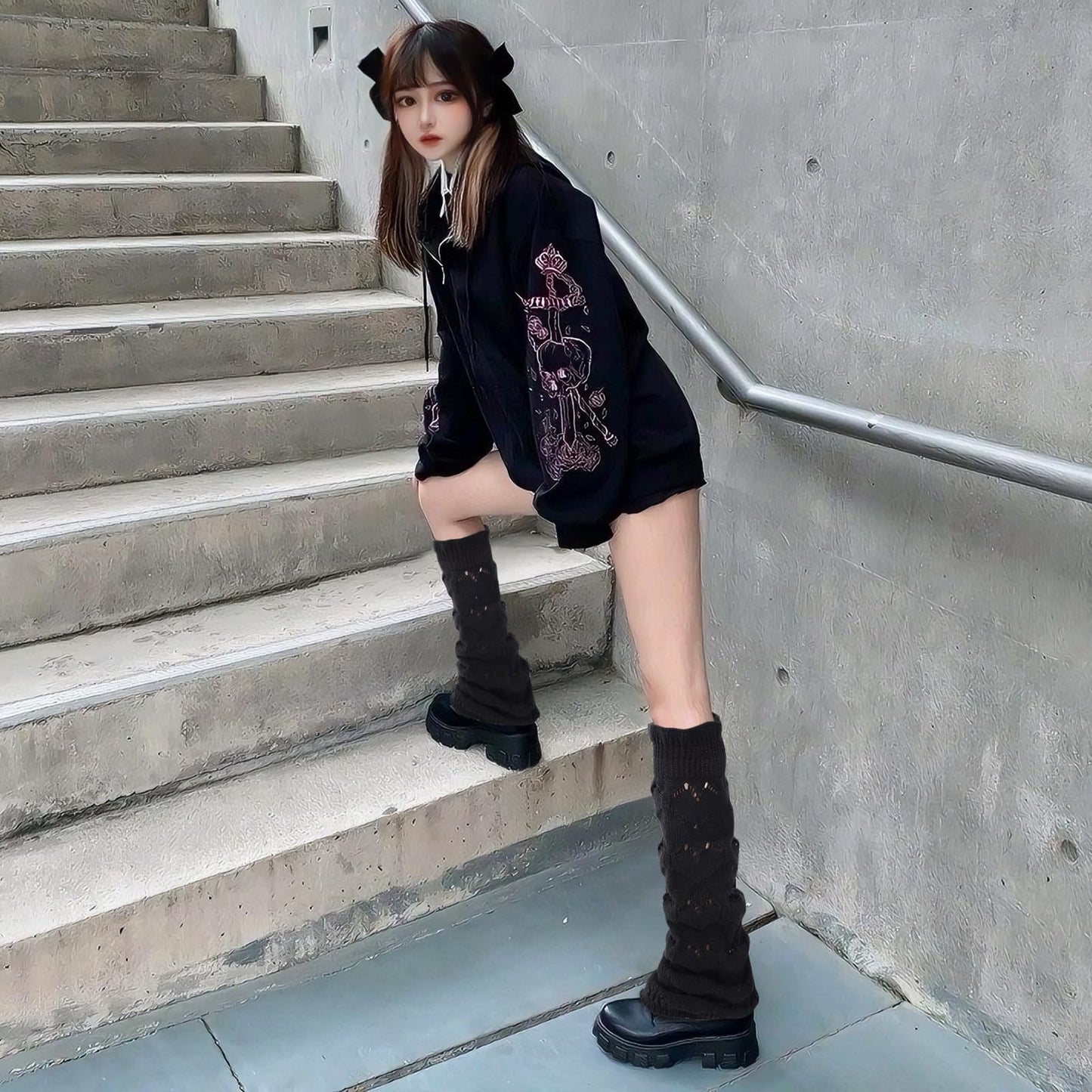 Junely Leg Warmers for Women Kawaii Leg Warmer Cute Legwarmers Cutecore Lolita Harajuku Gyaru Japanese Accessories Black