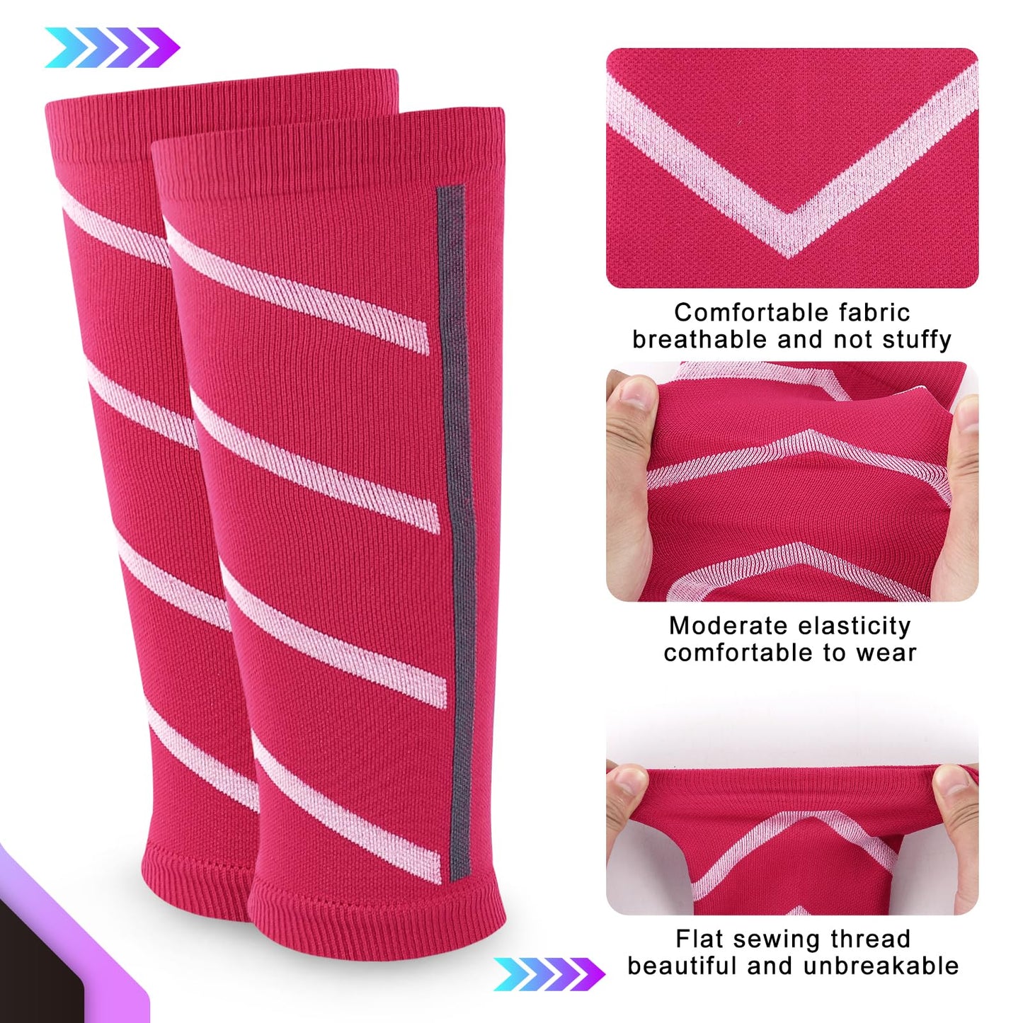 Junely 3 Pairs Calf Compression Sleeve for Men and Women Leg Compression Sleeve for Support Sports Running Cycling White Red Yellow