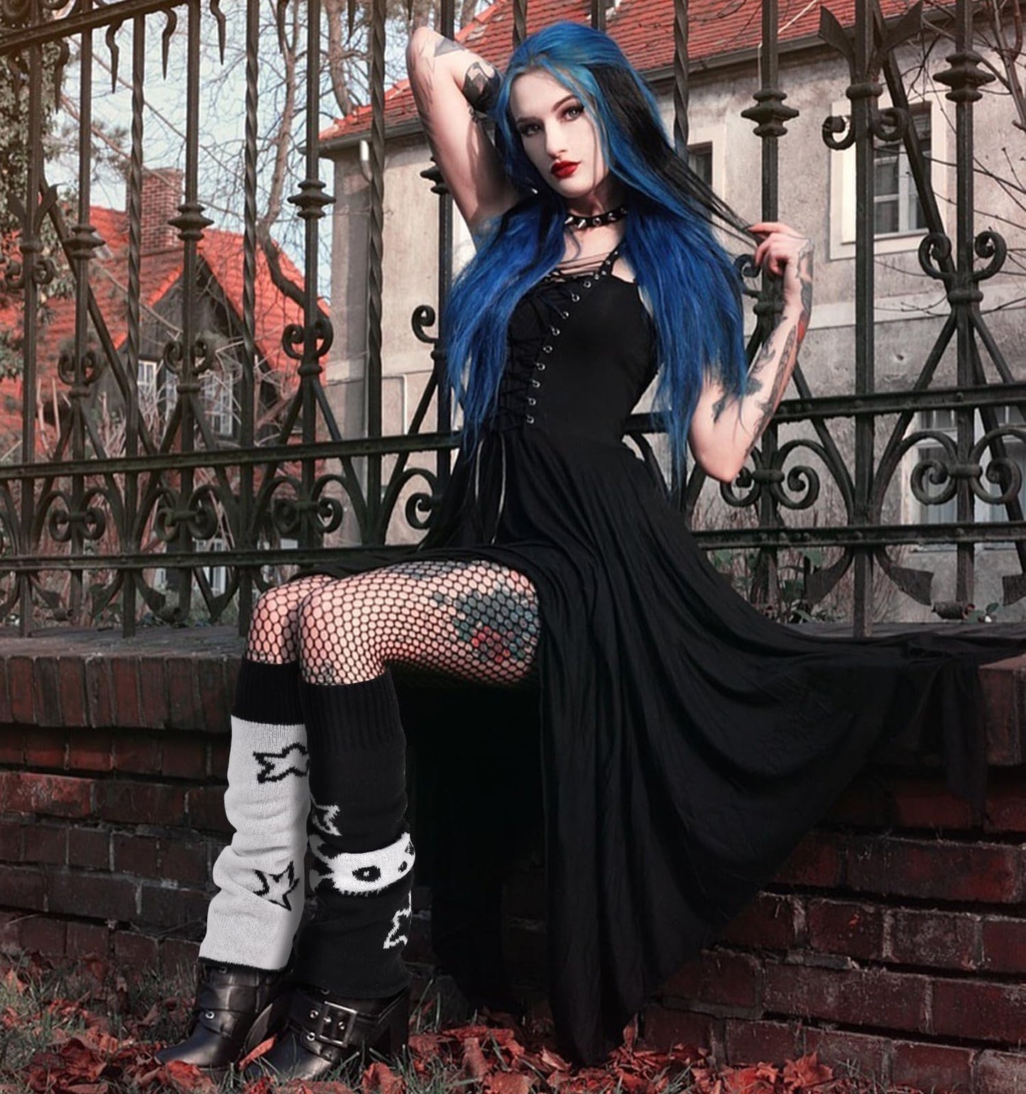 Junely Leg Warmers Kawaii Leg Warmer Cute Legwarmers for Women Japanese Socks Goth Emo Halloween Lolita Gyaru Gothic Harajuku Accessories Two Side Wear Black White