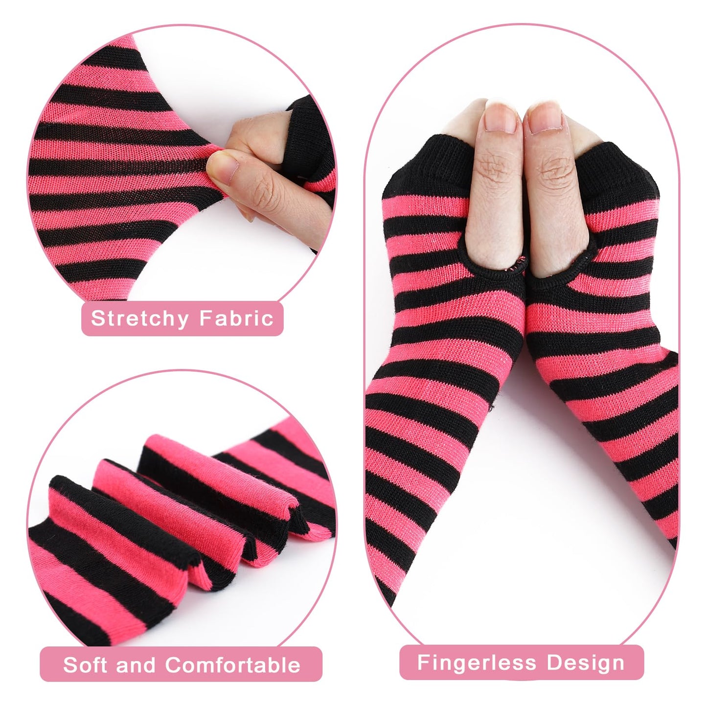 Junely Tutu for Women Adults Striped Thigh High Socks Fingerless Gloves Halloween Costumes Accessories Pink Black