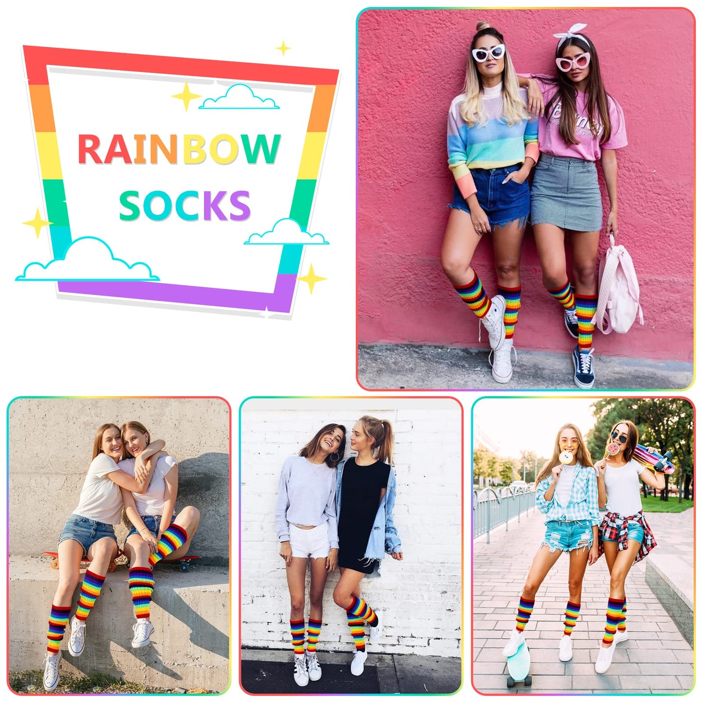 Junely Leg Warmers 80s Neon Leg Warmer Knit Legwarmers for 80s Party Halloween Ballet Dance Figure Skating Ice Skating Rainbow