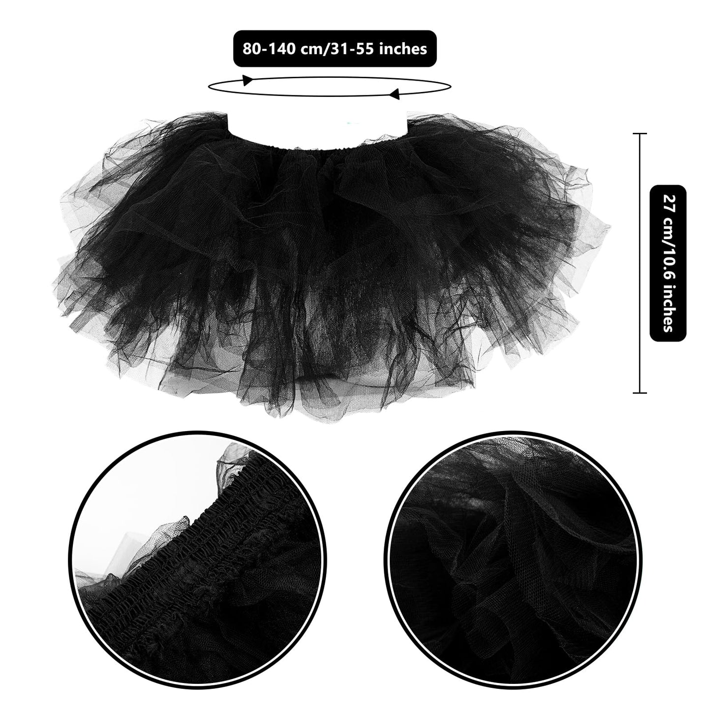 Junely 80s Tutu for Women Adults and Leg Warmers and Fingerless Gloves Gothic Halloween Accessories for Ballet Dance Running Black