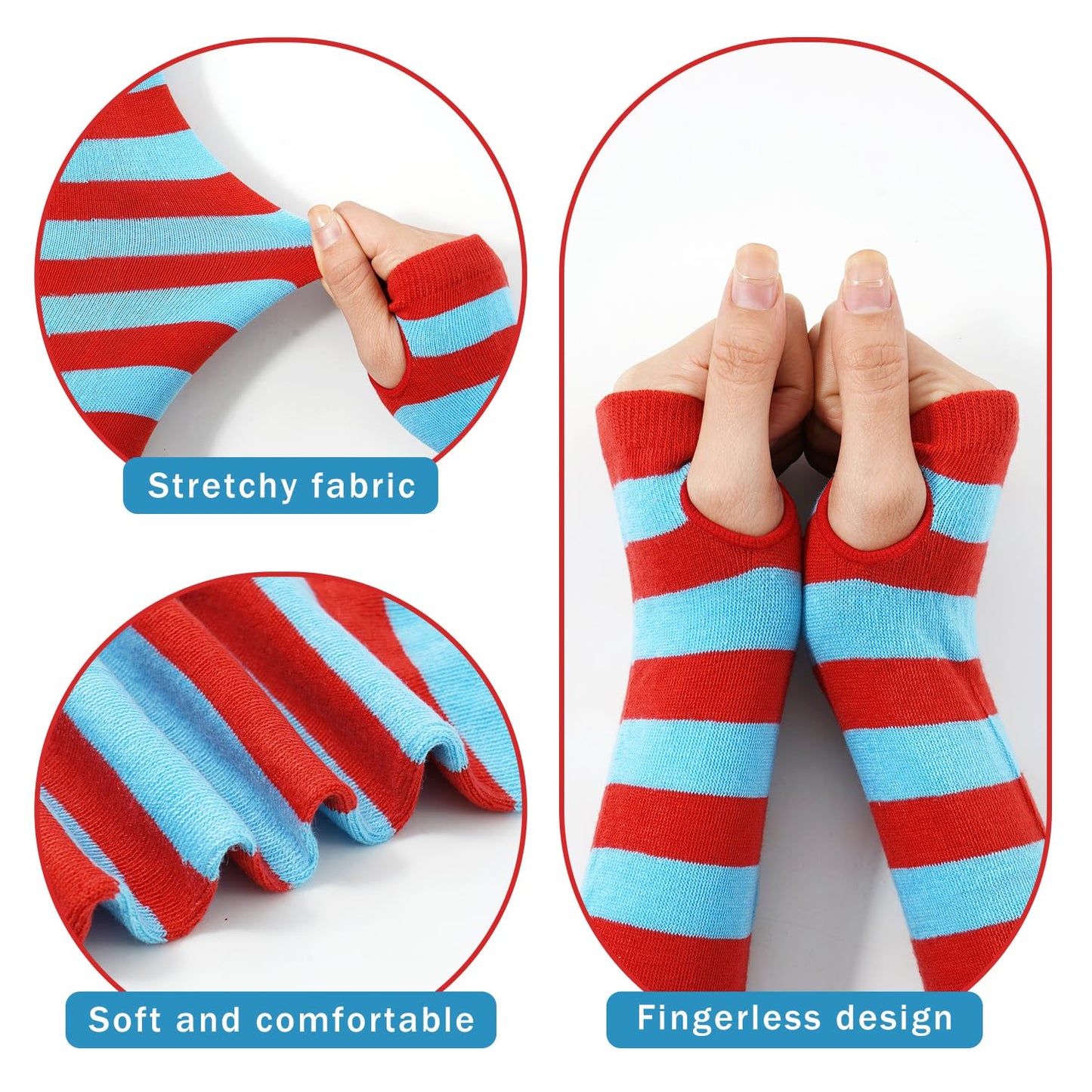 Junely Tutu for Women Adults Red and Blue Striped Thigh High Socks Fingerless Gloves Halloween Costumes Accessories