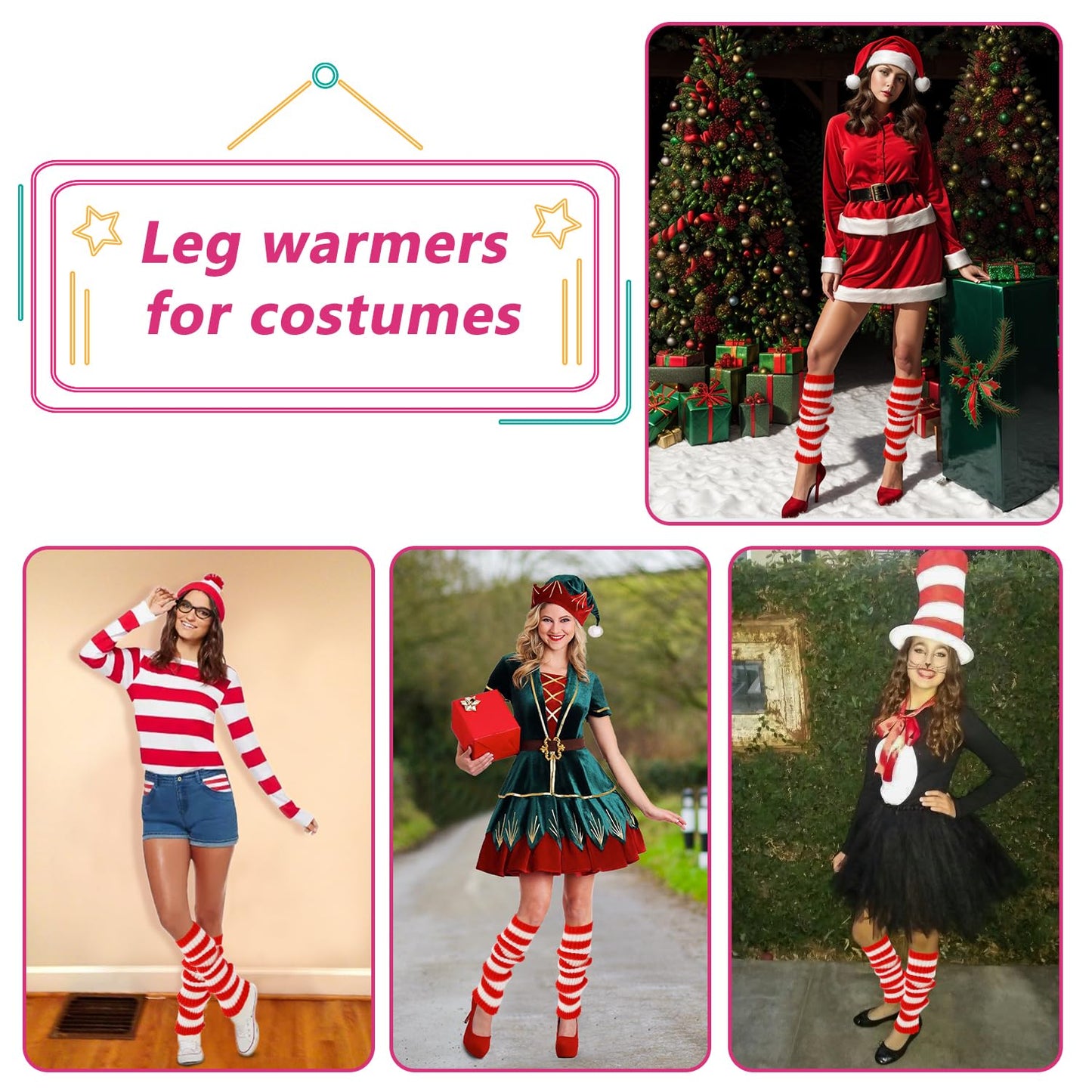 Junely Leg Warmers Striped Leg Warmer Knit Legwarmers Cosplay Halloween Christmas Costume Accessories for Ballet Figure Skating Ice Skating Dance Red White