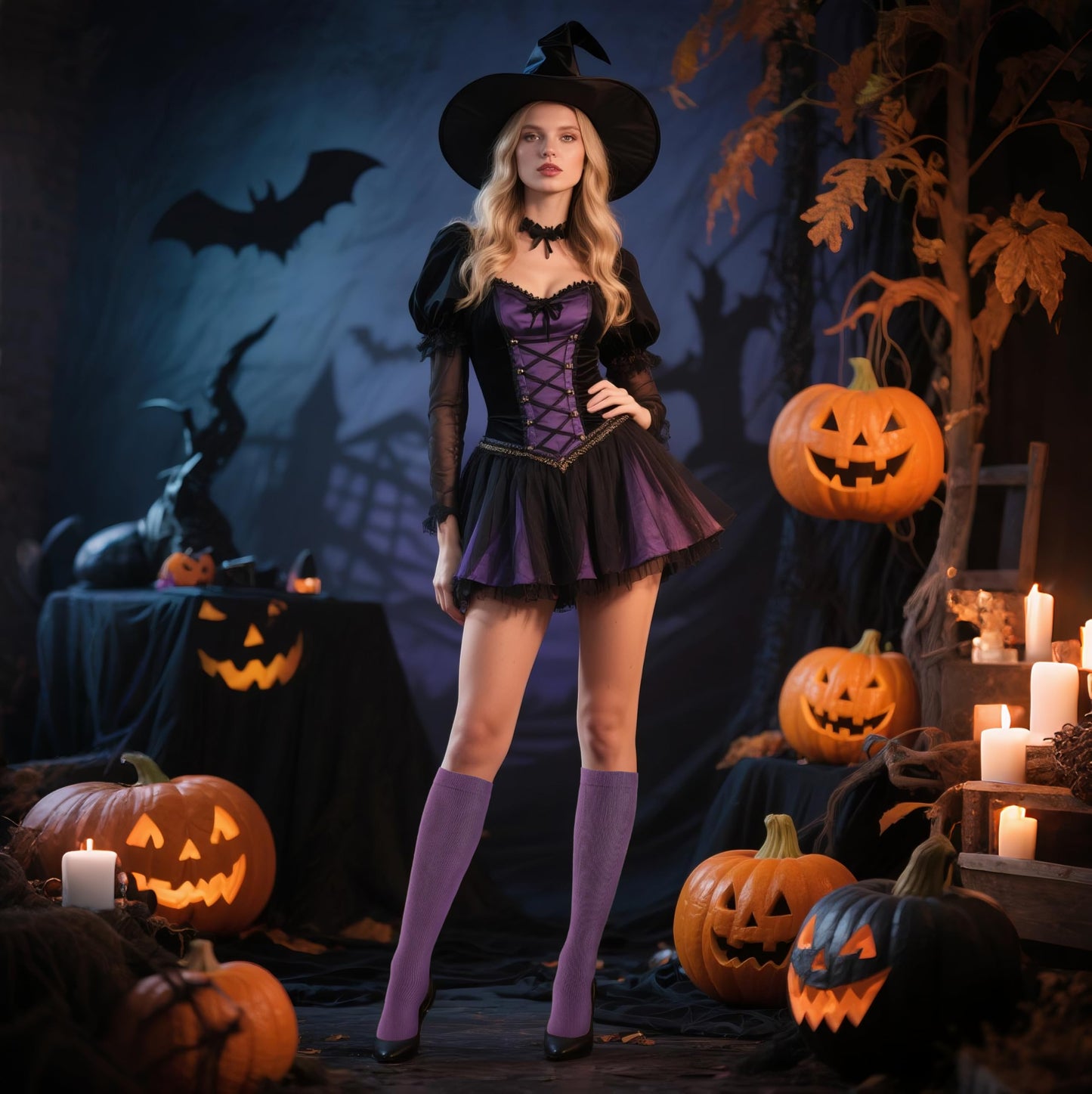 Junely Compression Socks for Women Knee High for Halloween Running Athletic Nurses Pregnant Women Work Support Travel Flight Sports Gifts Violet