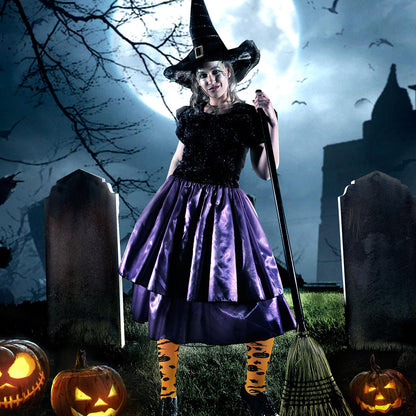 Junely Halloween Compression Socks for Women Witch Knee High Stockings for Running Athletic Nurses Pregnant Women Work Support Travel Flight Sports Gifts Orange