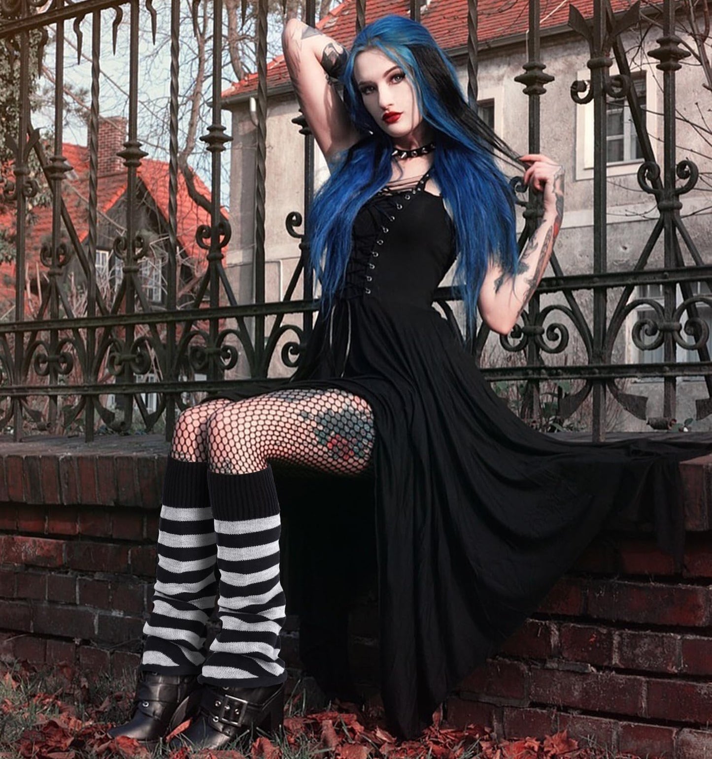 Junely Leg Warmers Kawaii Leg Warmer Cute Legwarmers for Women Japanese Socks Goth Emo Halloween Lolita Gyaru Gothic Harajuku Accessories Black Grey