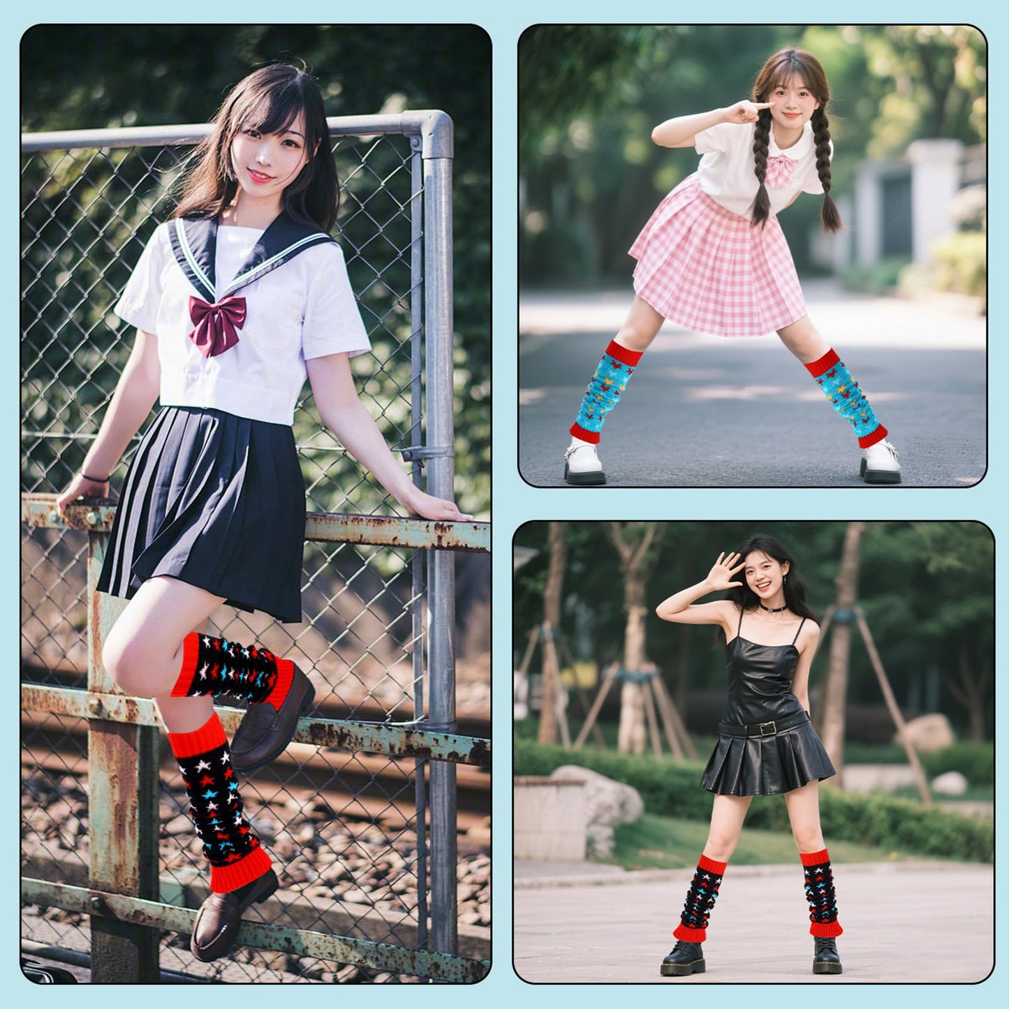 Junely Leg Warmers for Women Star Cute Leg Warmer Knit Legwarmers Kawaii Slouchy Grunge Emo Cutecore Japanese Harajuku Lolita Accessories Black Blue