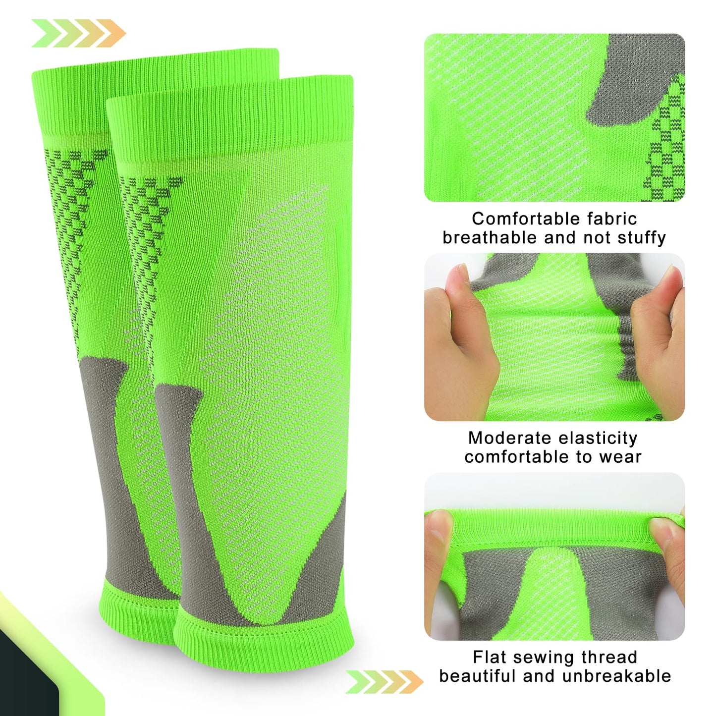 Junely 3 Pairs Calf Compression Sleeve for Men and Women Leg Compression Sleeve for Support Sports Running Cycling Green Orange Grey