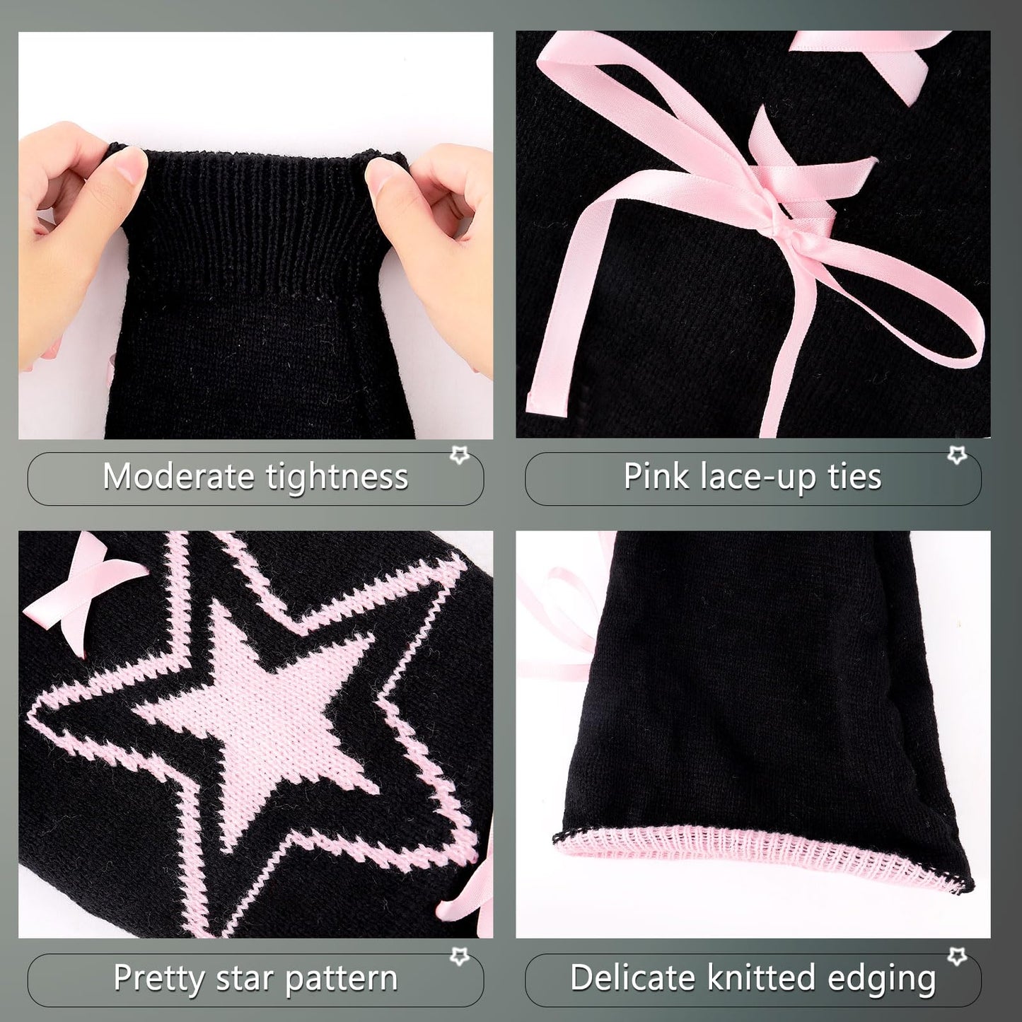 Junely Leg Warmers for Women Winter Kawaii Leg Warmer Cute Legwarmers with Bows Japanese Socks Halloween Goth Emo Lolita Gyaru Gothic Harajuku Accessories Black White Pink