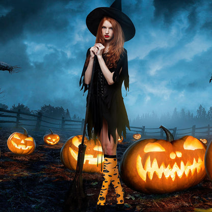 Junely Halloween Compression Socks for Women Witch Knee High Stockings for Running Athletic Nurses Pregnant Women Work Support Travel Flight Sports Gifts Orange