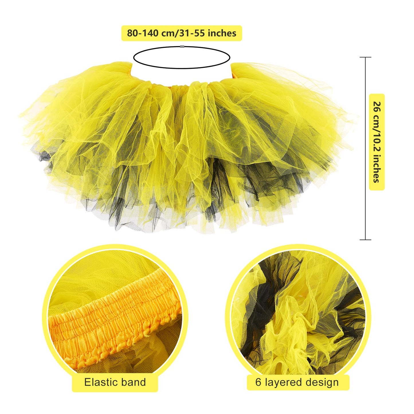 Junely Bee Costume Adult Women Black and Yellow Tutu Striped Thigh High Socks Fingerless Gloves Halloween Cosplay Costumes Accessories
