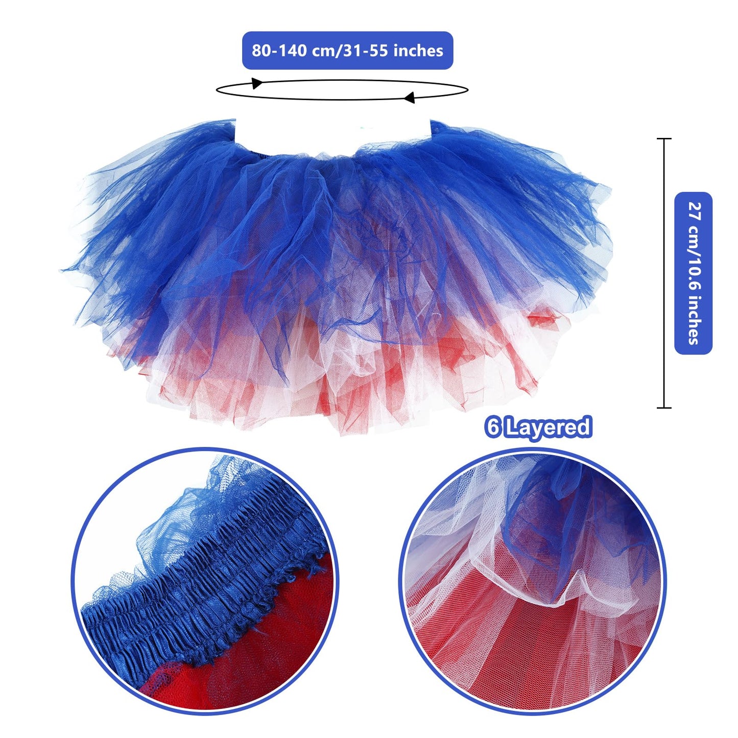 Junely Red White Blue Tutu for Women Adults and Leg Warmers and Fingerless Gloves 4th of July Accessories for Ballet Dance Running