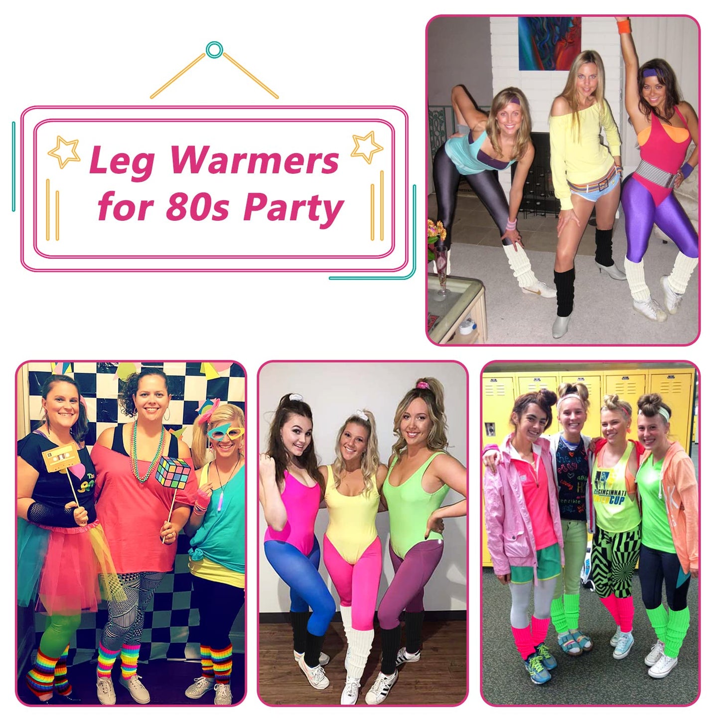 Junely Leg Warmers 80s Knit Leg Warmer Gothic Legwarmers Neon for 80s Party Halloween Ballet Dance Figure Skating Ice Skating Black White