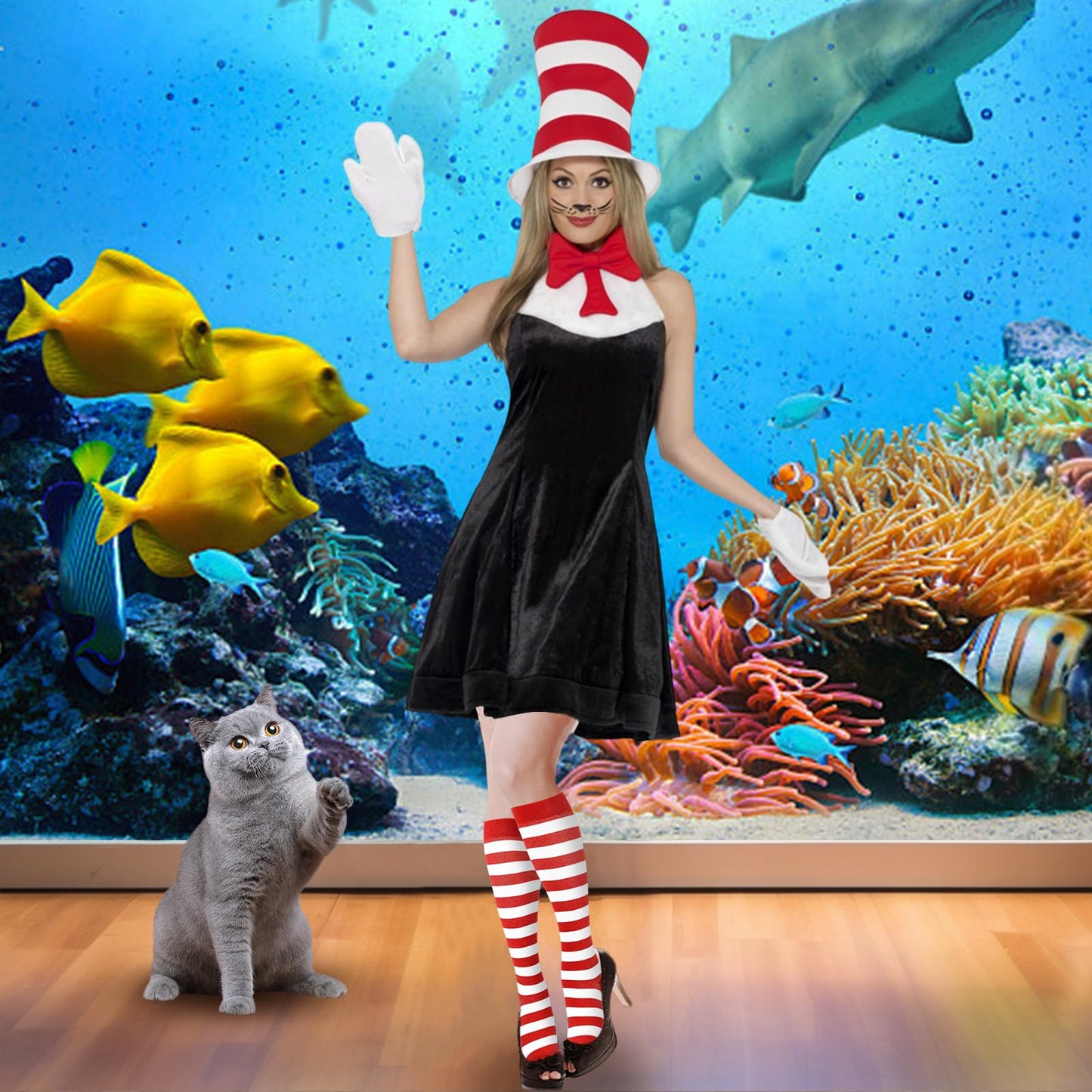 Junely Compression Socks for Women Striped Knee High Stockings for Christmas Halloween Running Athletic Nurses Pregnant Women Work Support Travel Flight Sports Gifts Red White