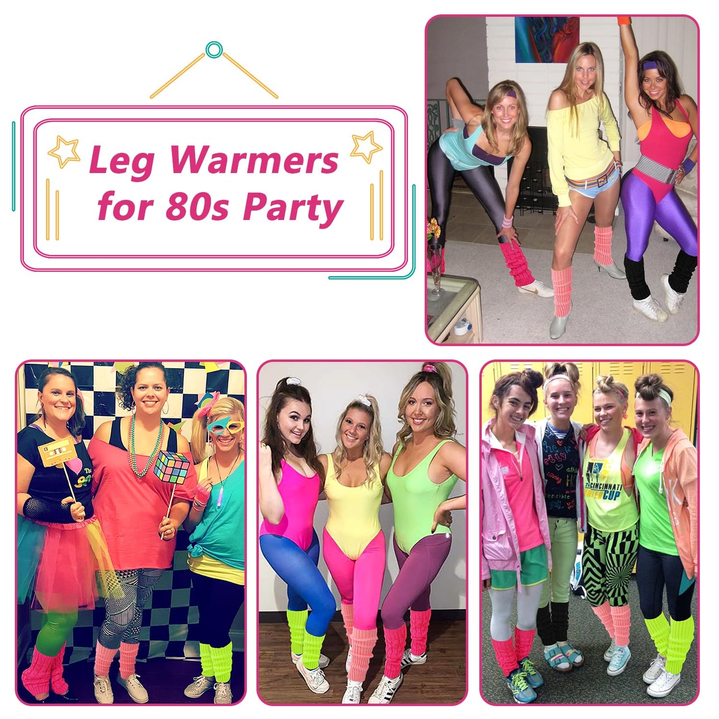 Junely Leg Warmers 80s Neon Leg Warmer Knit Legwarmers for Ballet Dance Figure Skating Ice Skating Boot Light Pink