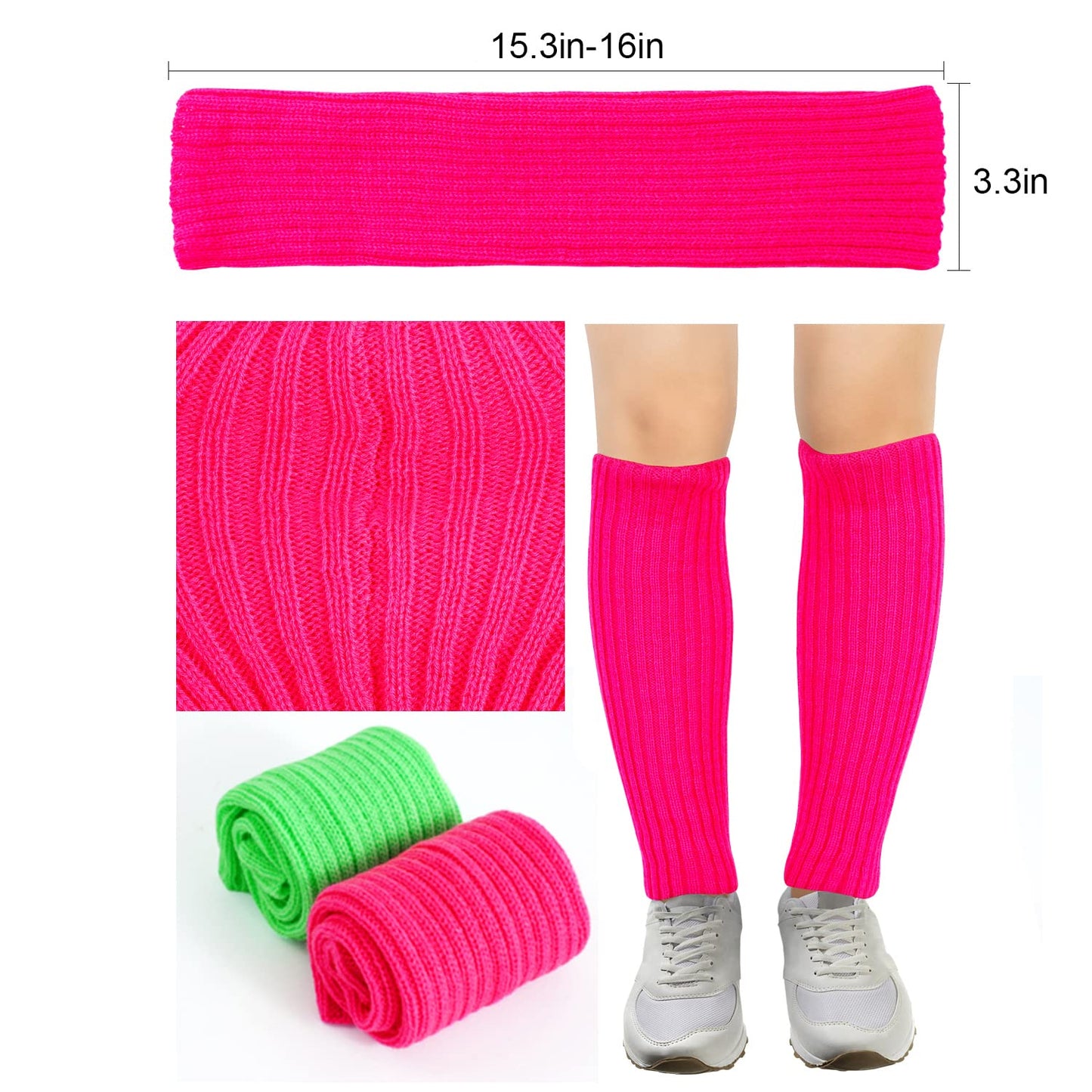 Junely Leg Warmers 80s Leg Warmer Knit Legwarmers Neon for Ballet Dance Figure Skating Ice Skating Boot Hot Pink Green