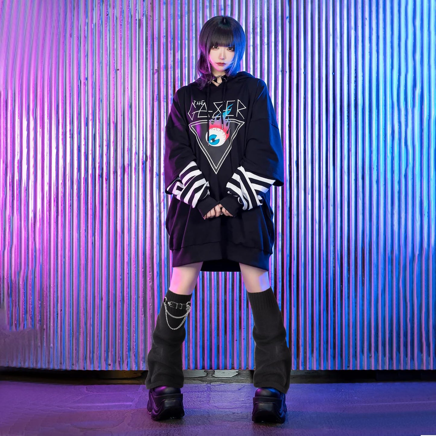 Junely Leg Warmers Kawaii Leg Warmer Cute Legwarmers with Garter Belt Adjustable Japanese Socks Halloween Emo Lolita Gyaru Harajuku Accessories Black