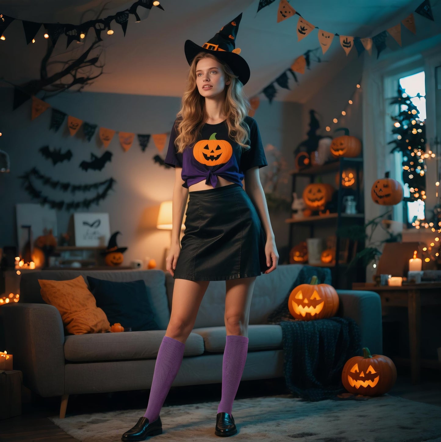 Junely Compression Socks for Women Knee High for Halloween Running Athletic Nurses Pregnant Women Work Support Travel Flight Sports Gifts Violet
