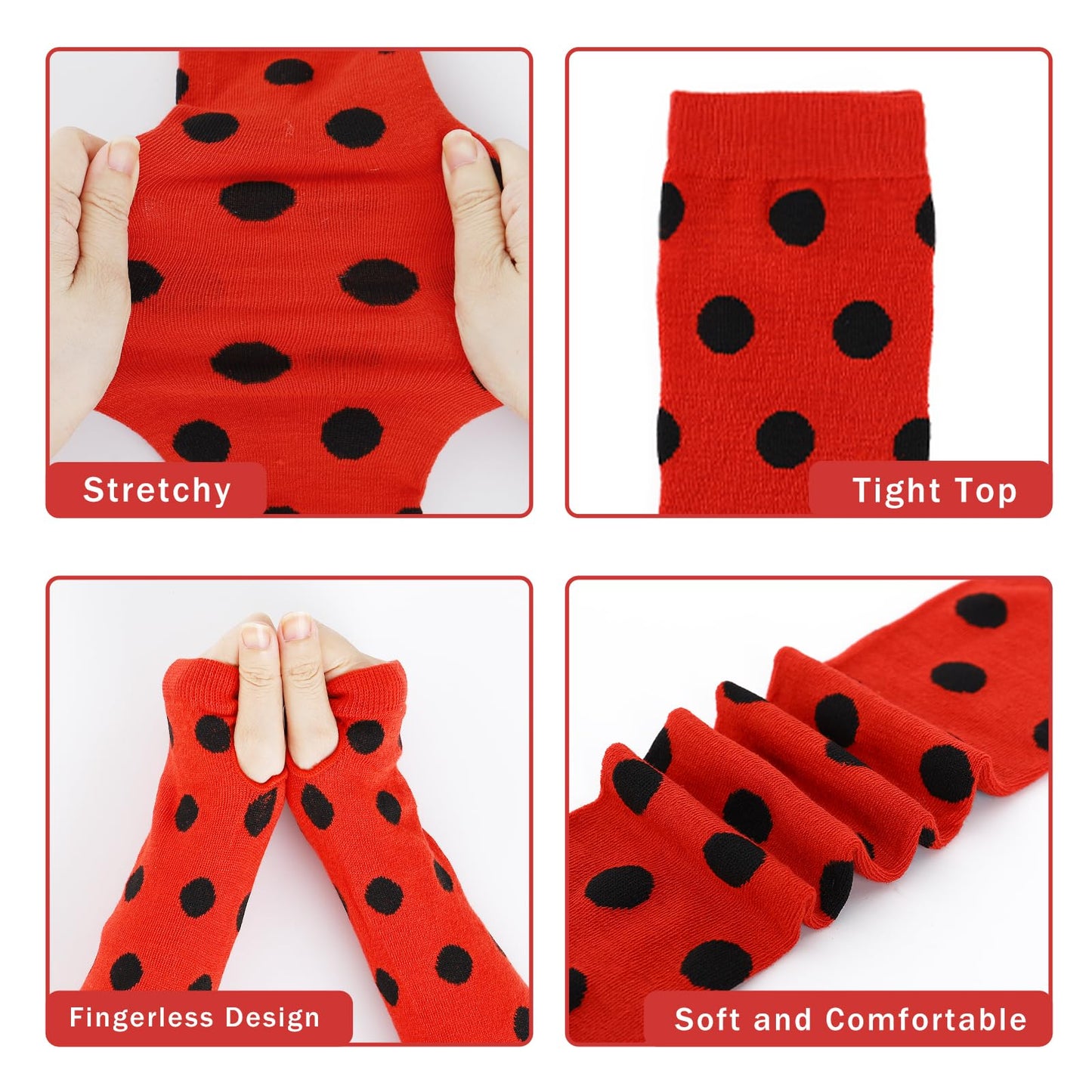 Junely Polka Dot Thigh High Socks Over the Knee Stockings Extra Long Halloween Cosplay Costume Accessories Gifts Red