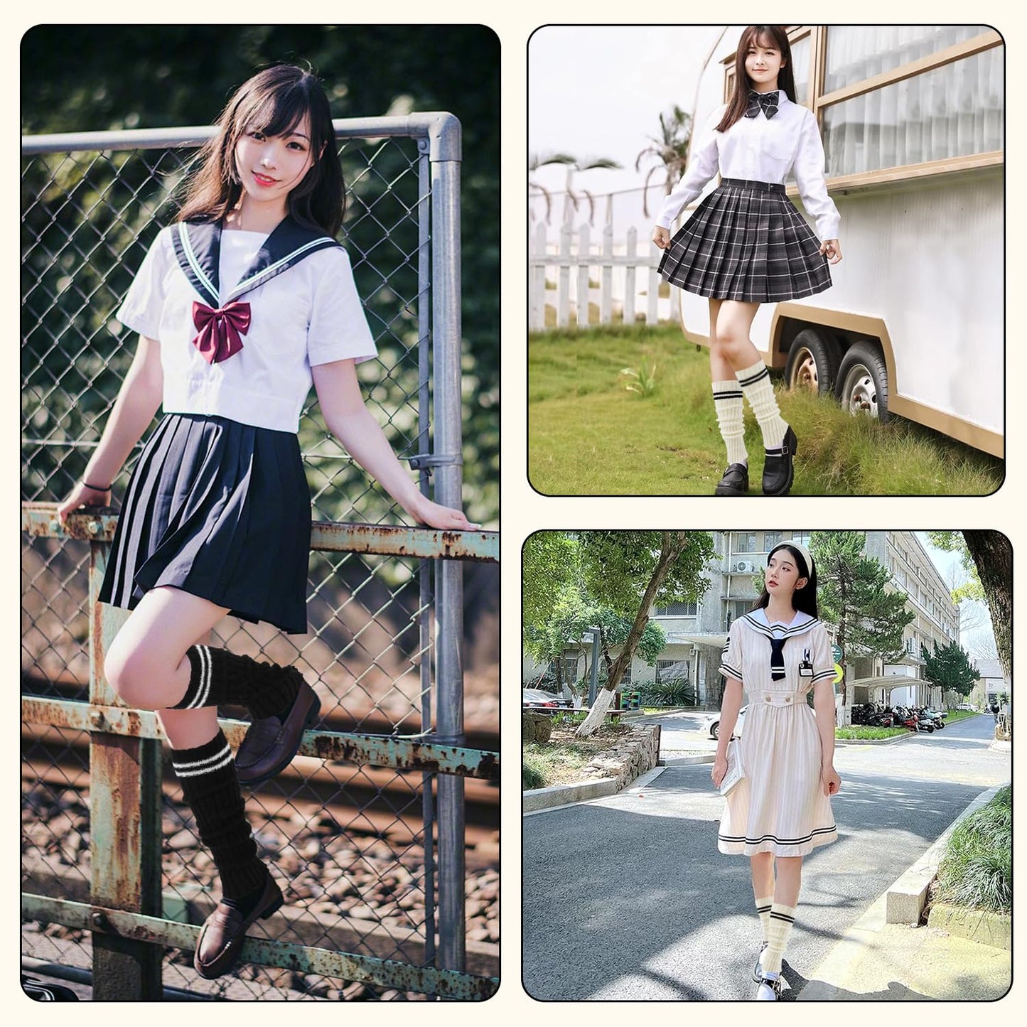 Junely Leg Warmers for Women Cute Leg Warmer Knit Legwarmers Kawaii Slouchy Grunge Emo Cutecore Japanese Harajuku Lolita Accessories Black White