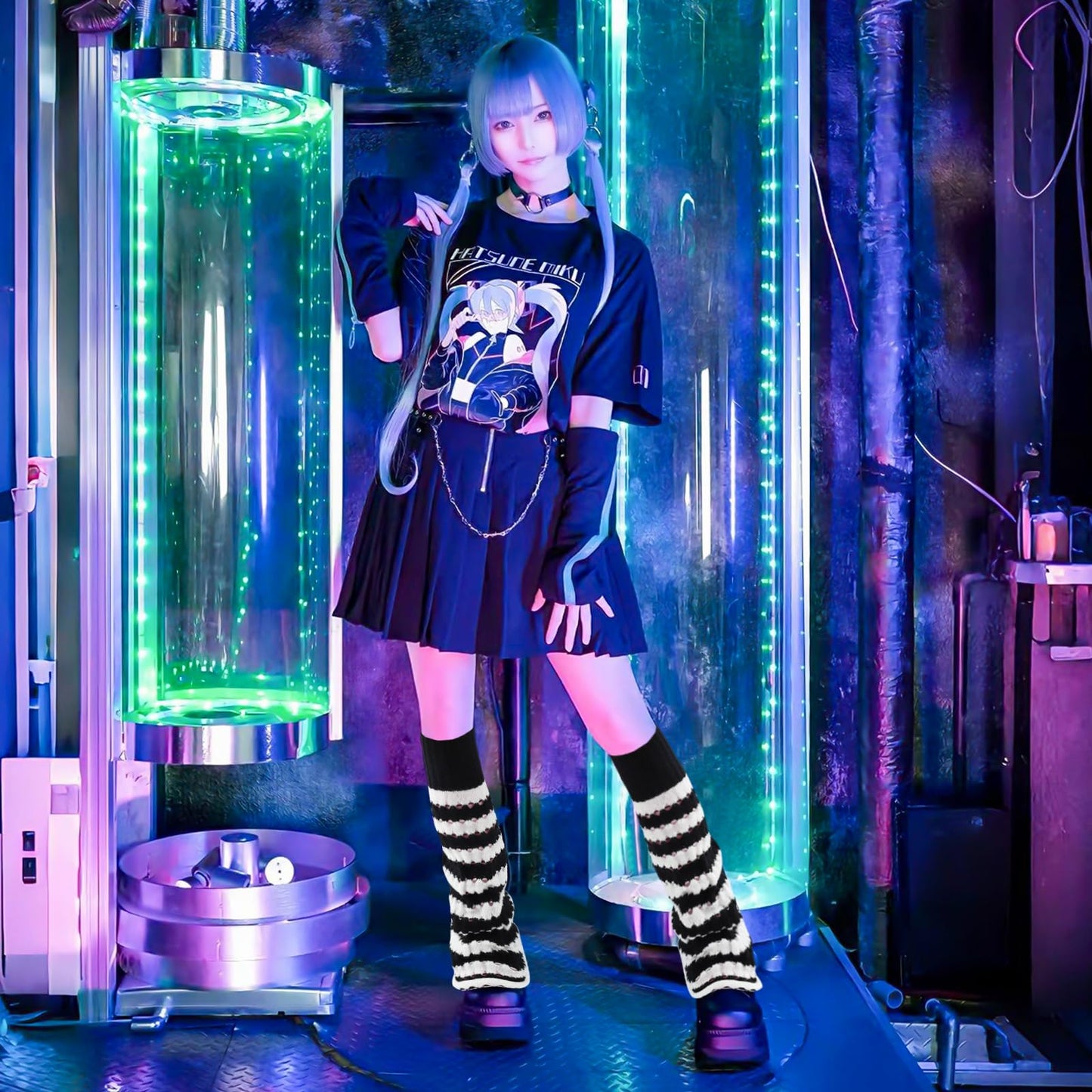 Junely Leg Warmers for Women Kawaii Leg Warmer Cute Legwarmers Cutecore Lolita Harajuku Gyaru Japanese Accessories Black White Striped