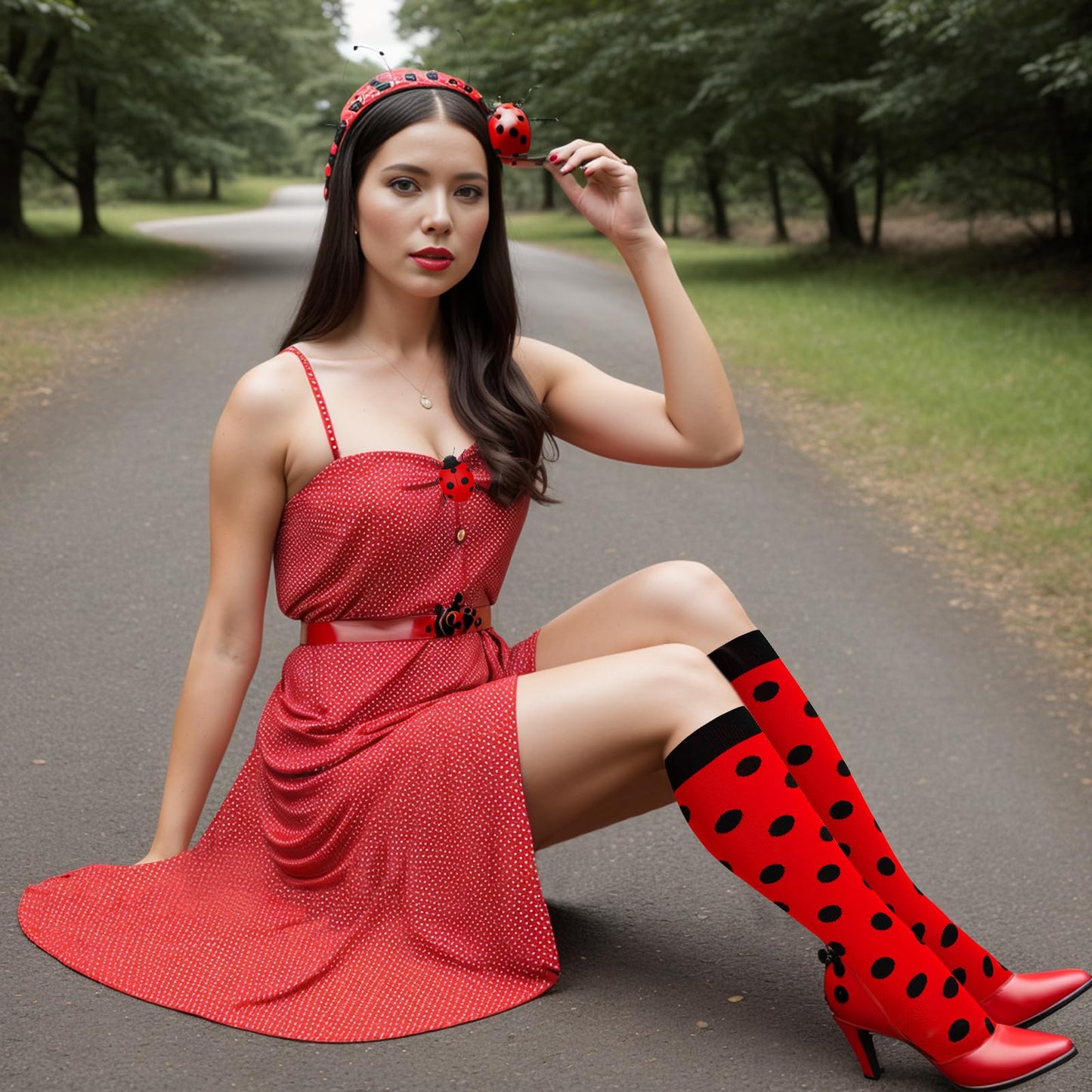 Junely Compression Socks for Women 20-30 mmhg Polka Dot Knee High Socks for Running Athletic Nurses Pregnant Women Work Support Travel Flight Sports Red