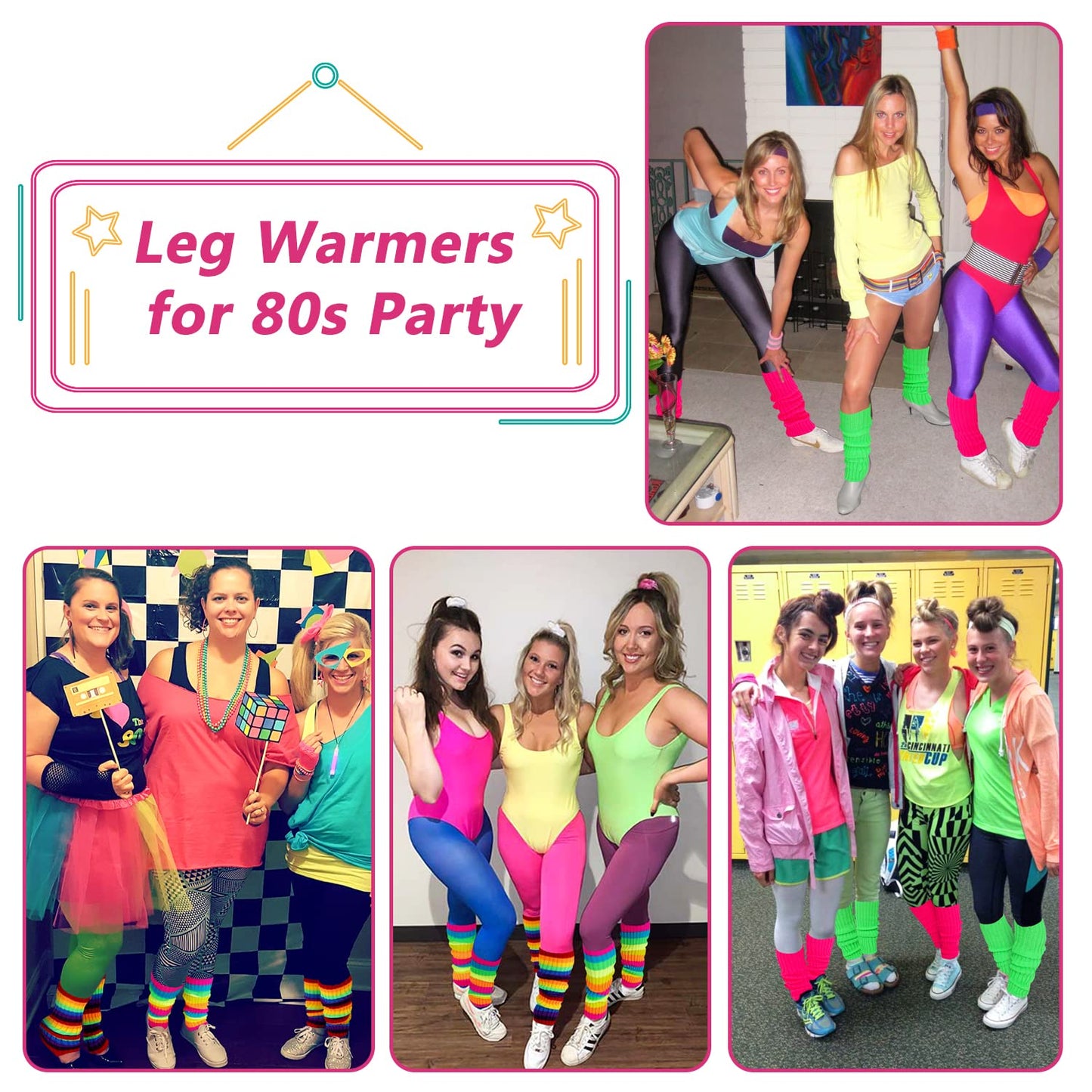 Junely Leg Warmers 80s Leg Warmer Knit Legwarmers Neon for Ballet Dance Figure Skating Ice Skating Boot Hot Pink Green