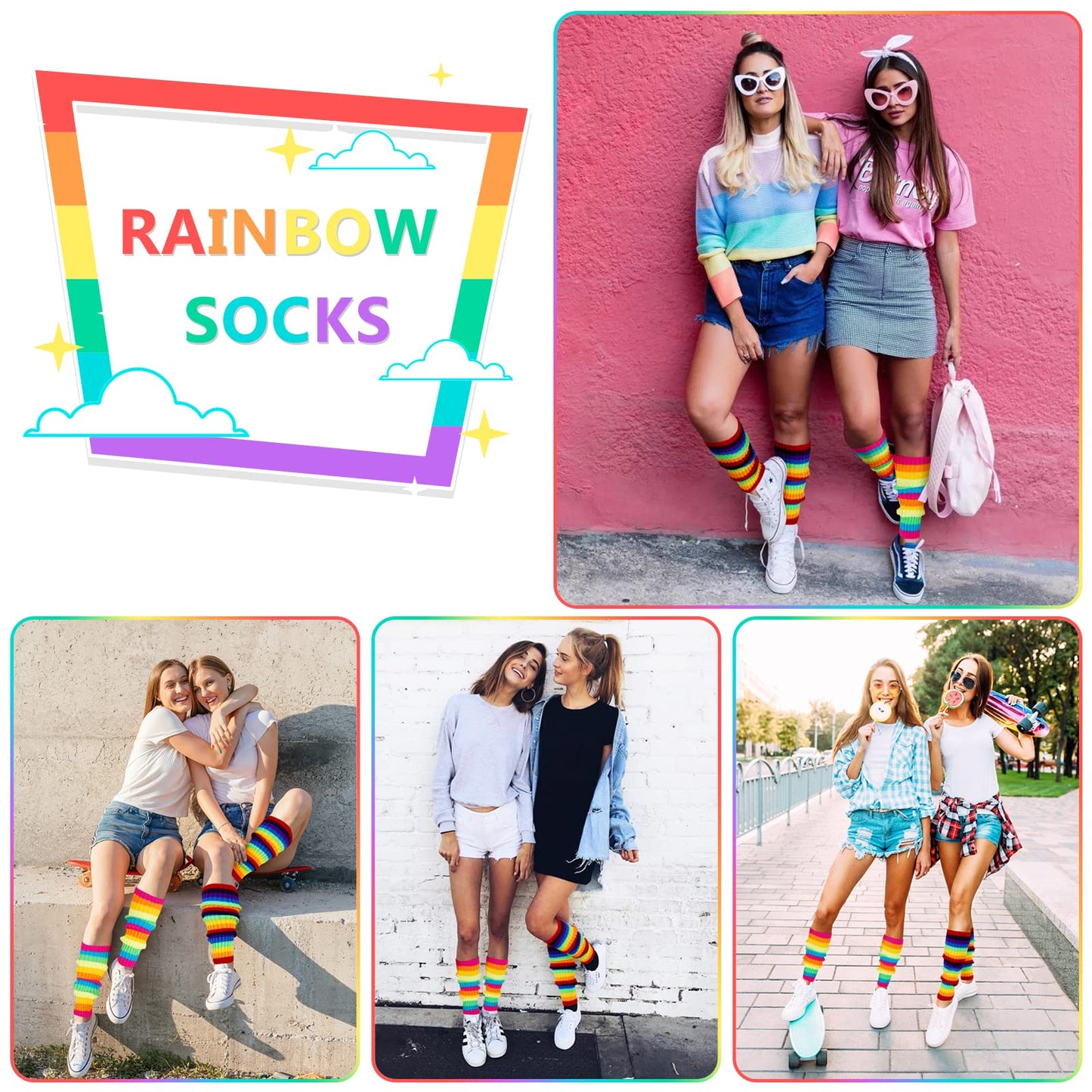 Junely Leg Warmers 80s Leg Warmer Knit Legwarmers Neon for Ballet Dance Figure Skating Ice Skating Boot Rainbow