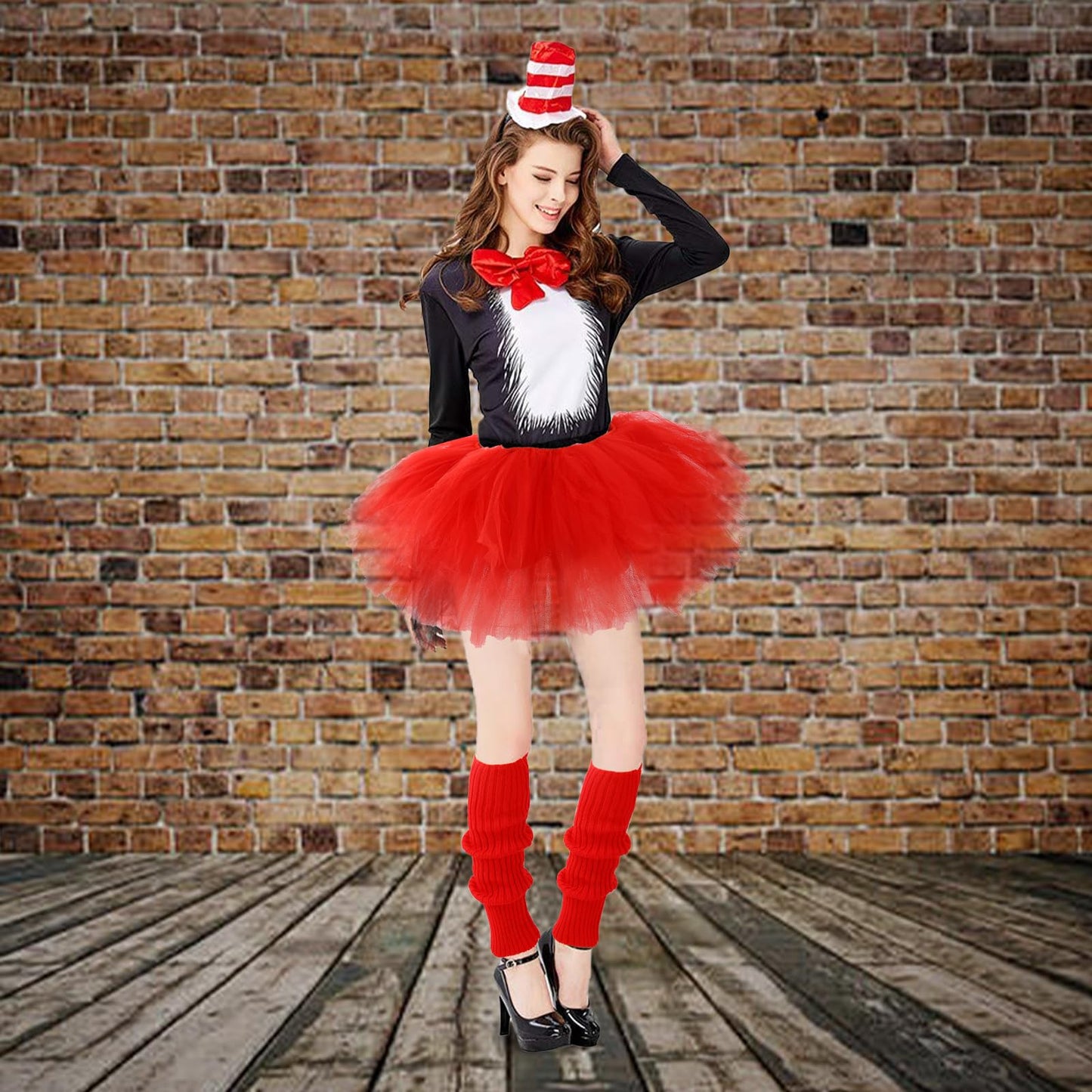 Junely Tutu for Women Adults and Leg Warmers and Fingerless Gloves Valentines Halloween Christmas Costume Accessories for Ballet Dance Running Red