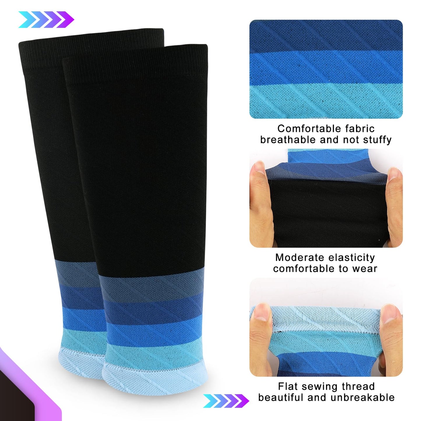 Junely 3 Pairs Calf Compression Sleeve for Men and Women Leg Compression Sleeve for Support Sports Running Cycling Red Blue Grey