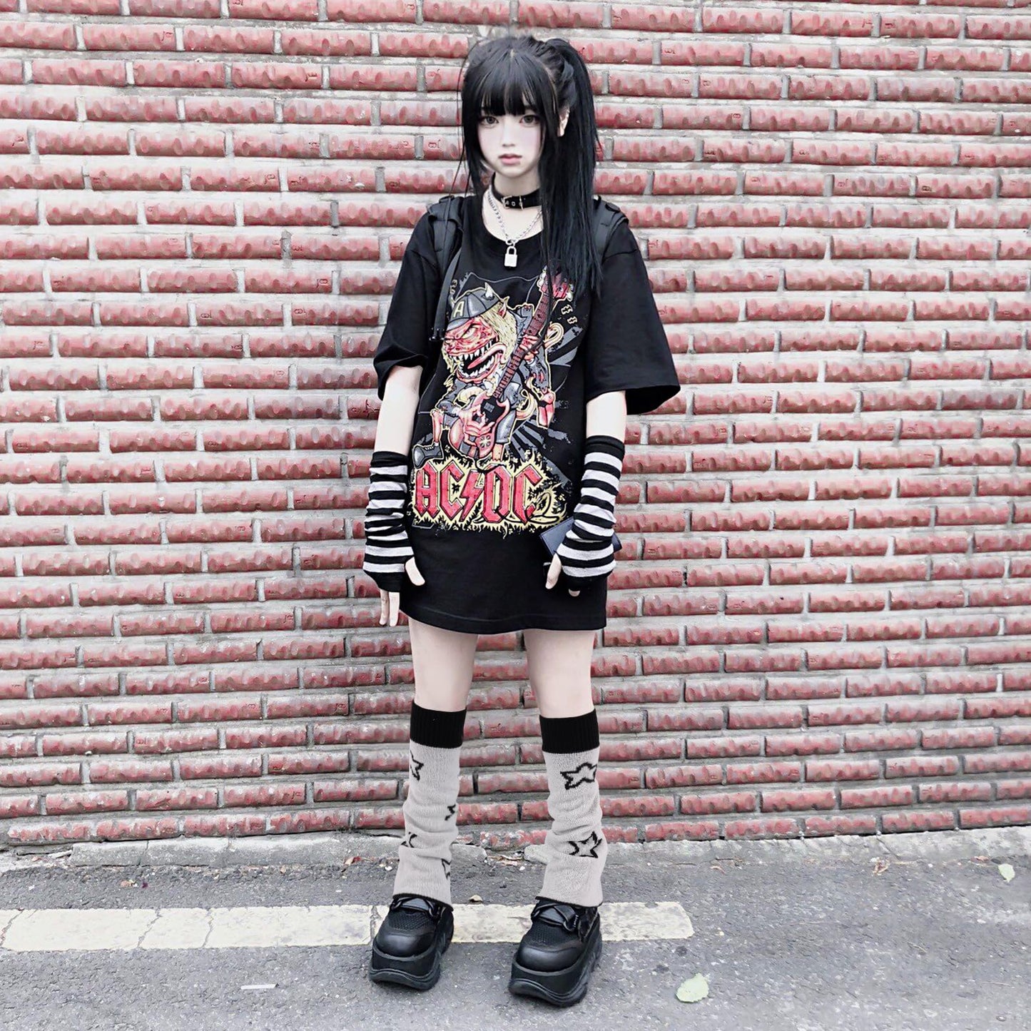 Junely Leg Warmers Kawaii Leg Warmer Cute Legwarmers for Women Japanese Socks Goth Emo Halloween Lolita Gyaru Gothic Harajuku Accessories Two Side Wear Black White