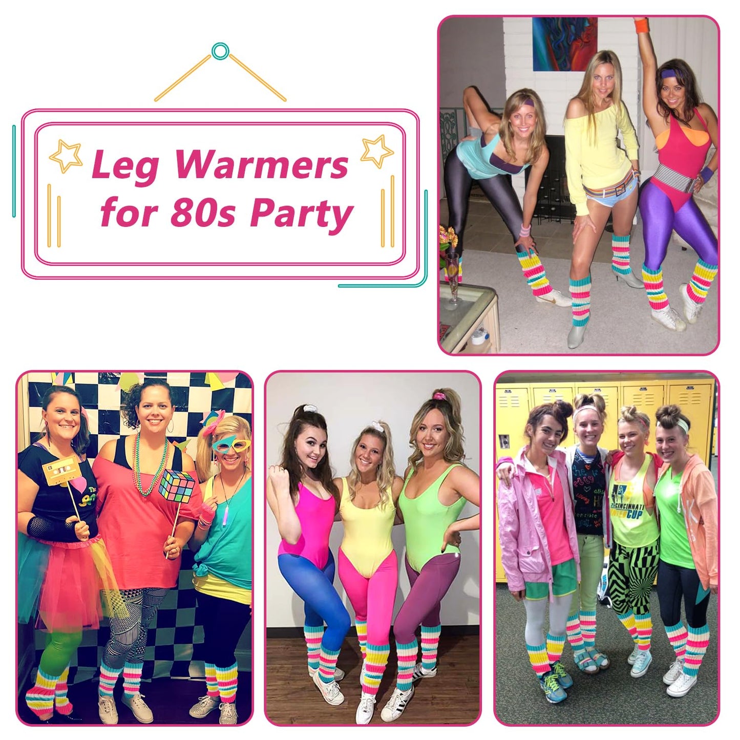 Junely Leg Warmers 80s Leg Warmer Knit Legwarmers Neon for Ballet Dance Figure Skating Ice Skating Boot Pink Blue