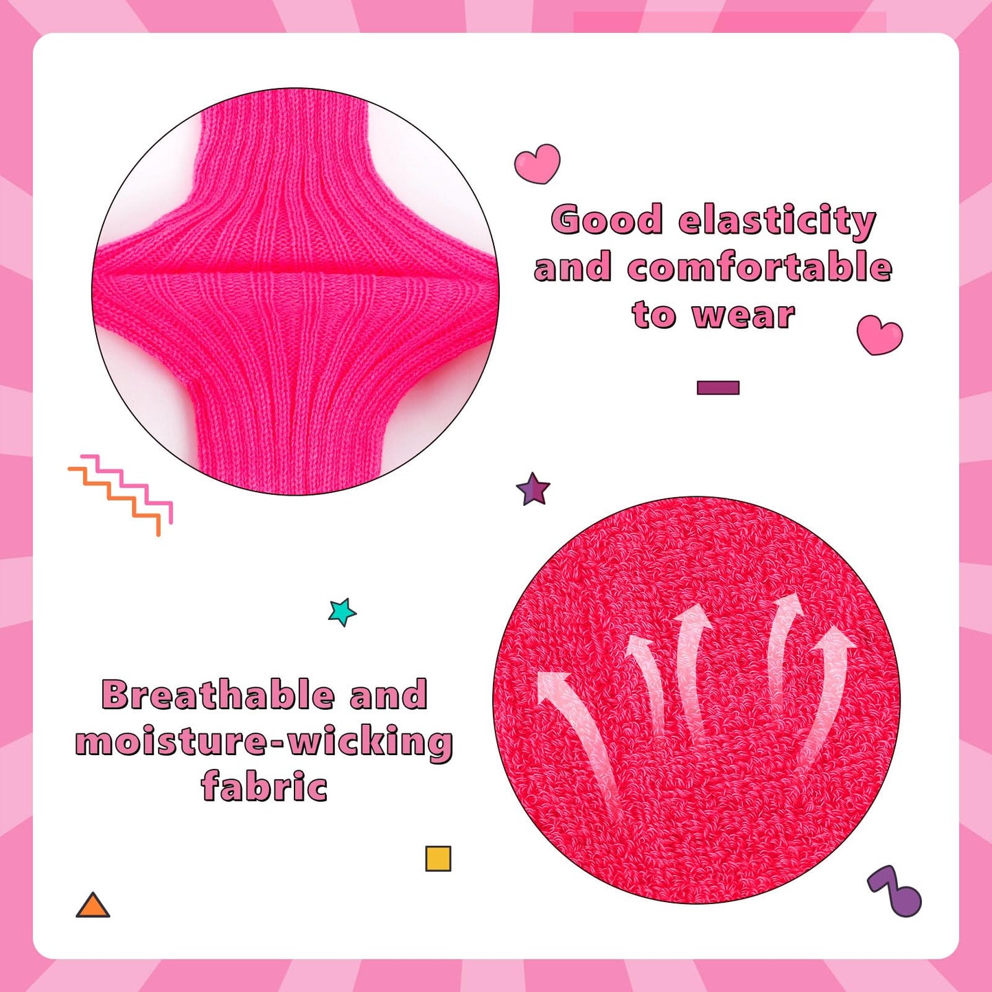 Junely 80s Accessories for Women Neon Leg Warmers Headband and Wristbands Set Knit Legwarmers for Ballet Dance Figure Skating Ice Skating Boot Pink