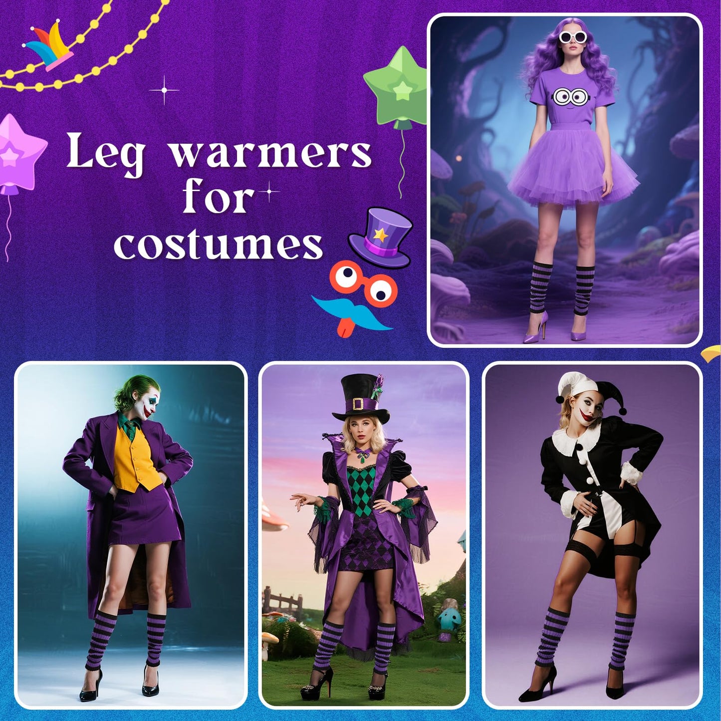 Junely Leg Warmers Striped Leg Warmer Knit Legwarmers Cosplay Halloween Costume Accessories for Ballet Figure Skating Ice Skating Dance