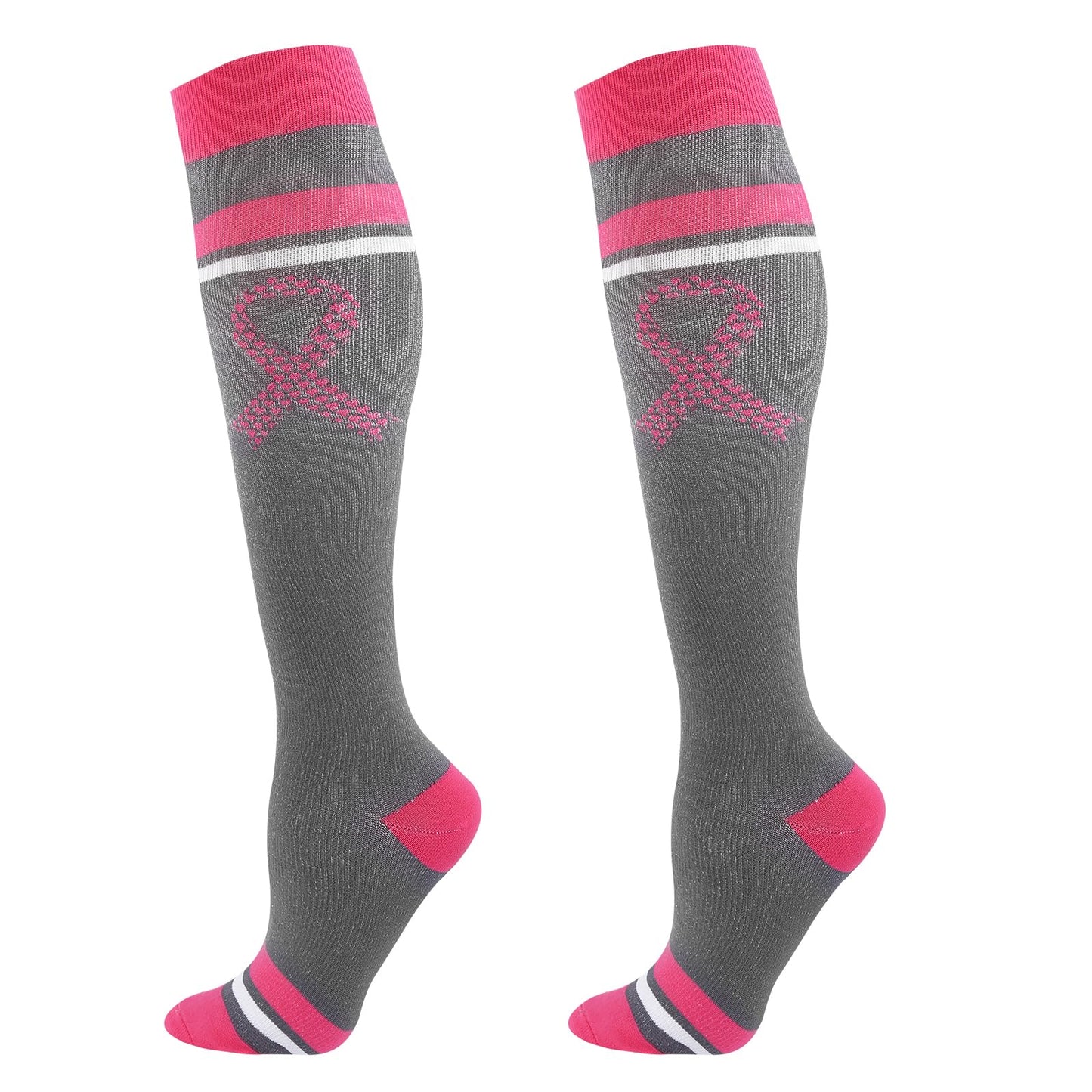 Junely Compression Socks for Women 20-30 mmhg Knee High Breast Cancer Socks for Running Athletic Nurses Pregnant Women Work Support Travel Flight Sports Pink