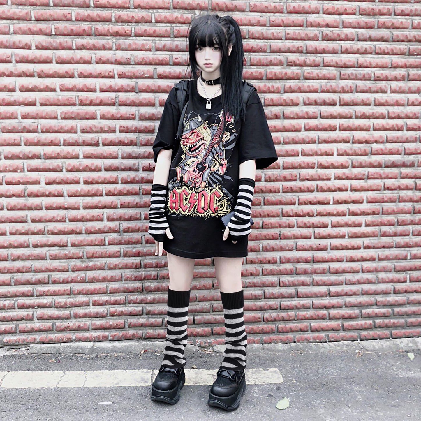 Junely Leg Warmers Kawaii Leg Warmer Cute Legwarmers for Women Japanese Socks Goth Emo Halloween Lolita Gyaru Gothic Harajuku Accessories Black Grey