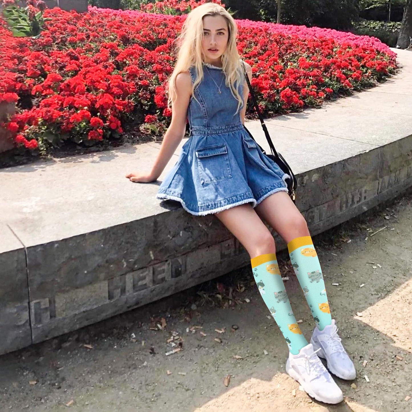Junely Compression Socks for Women Cat Knee High Stockings for Running Athletic Nurses Pregnant Women Work Support Travel Flight Sports Gifts Green