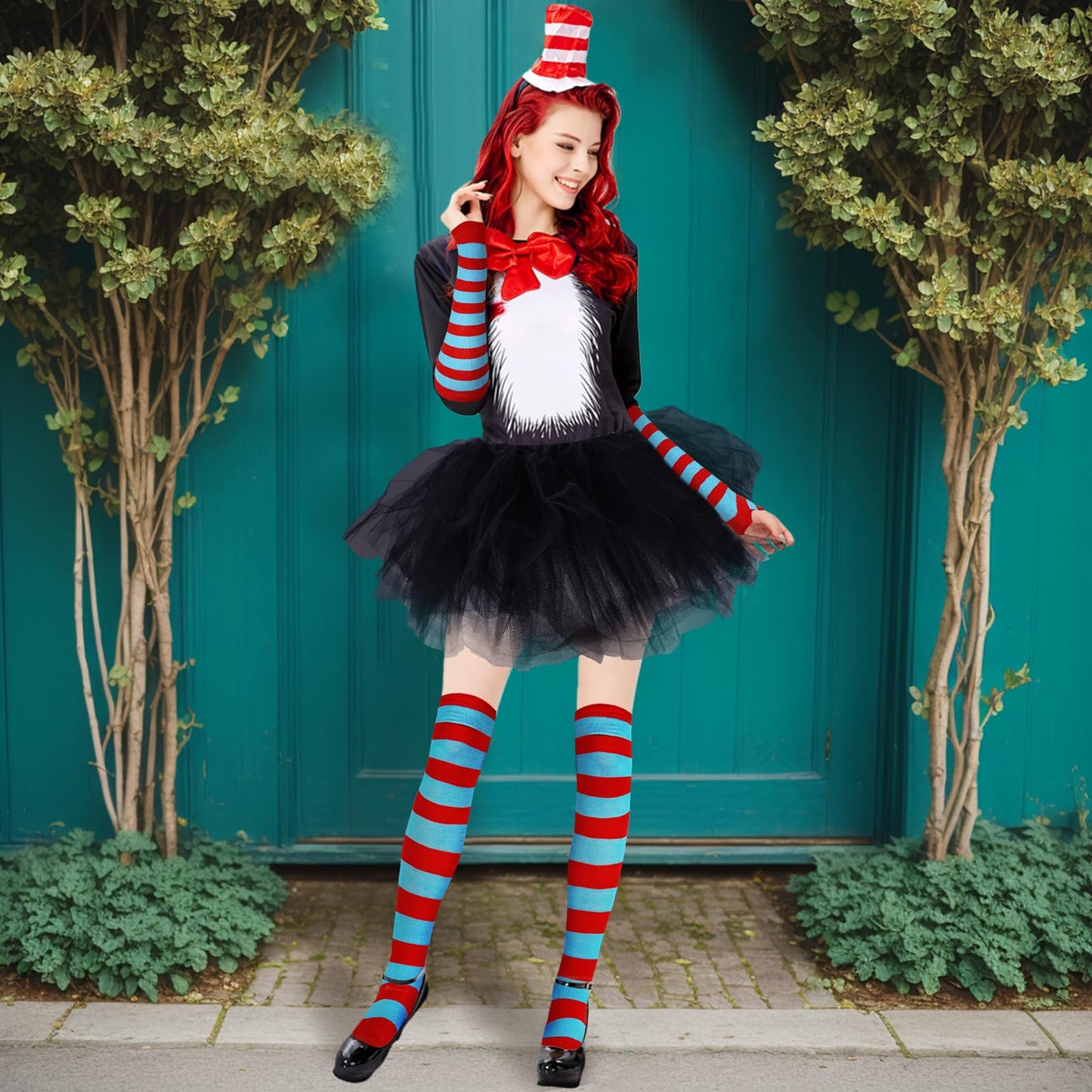 Junely Red and Blue Striped Thigh High Socks Over the Knee Stockings Extra Long Gifts Halloween Cosplay Costumes Accessories Gifts