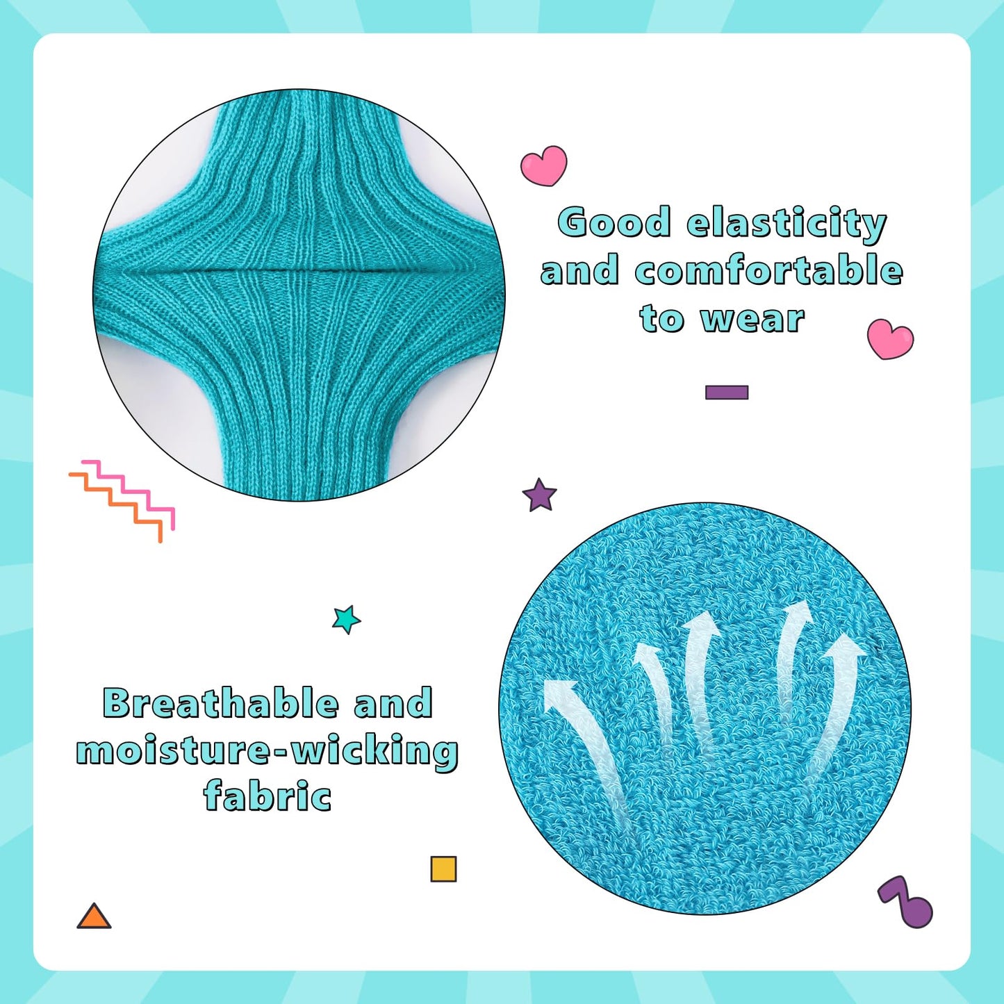 Junely 80s Accessories for Women Neon Leg Warmers Headband and Wristbands Set Knit Legwarmers for Ballet Dance Figure Skating Ice Skating Boot Blue