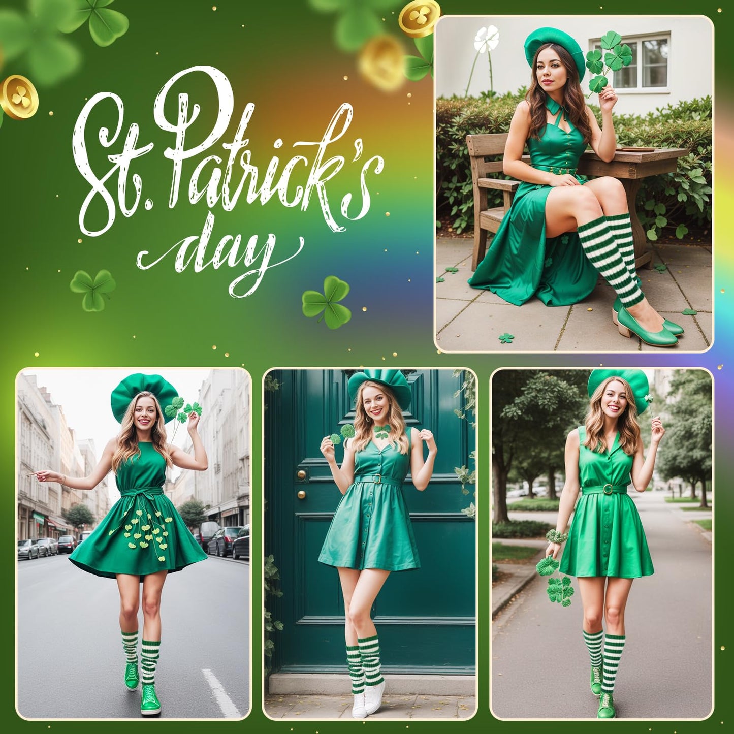 Junely St Patricks Day Leg Warmers Striped Leg Warmer Knit Legwarmers Cosplay Halloween Christmas Costume Accessories Green White