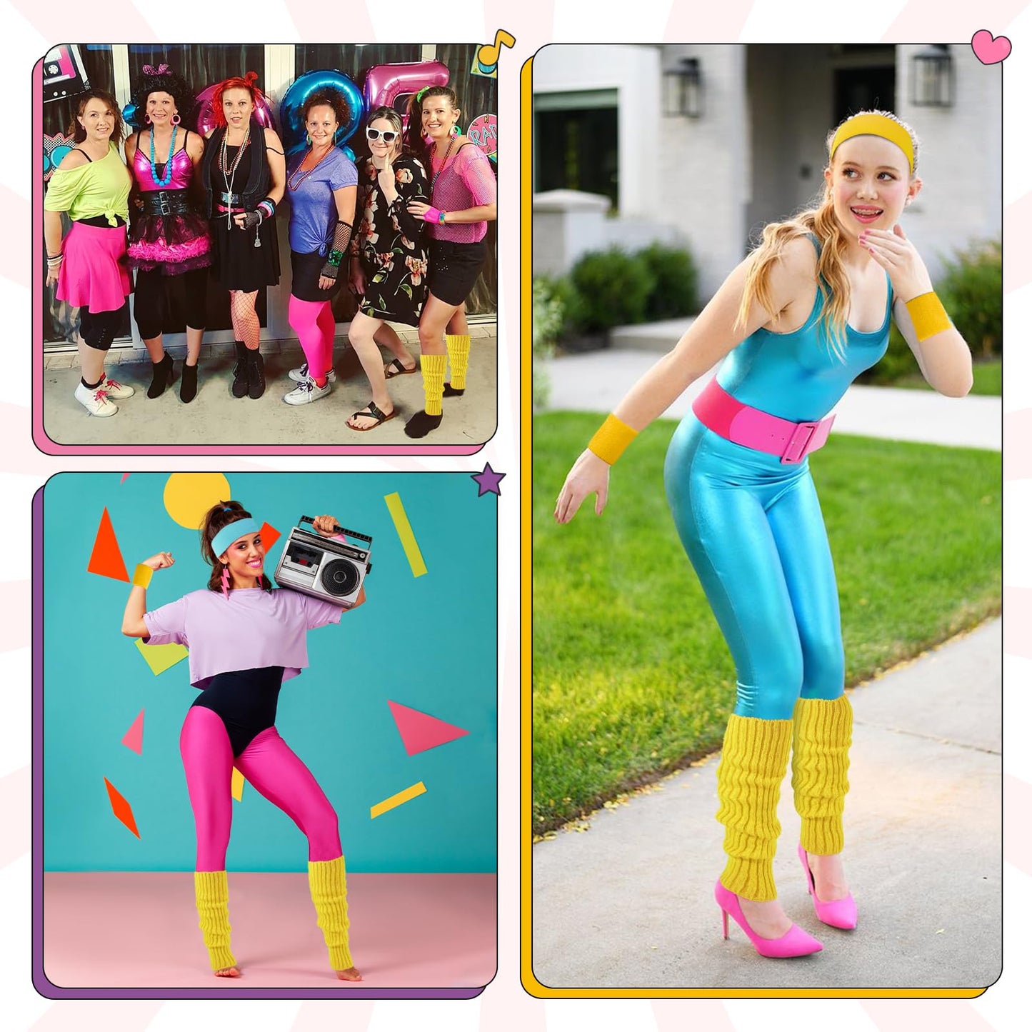 Junely 80s Accessories for Women Neon Leg Warmers Headband and Wristbands Set Knit Legwarmers for Ballet Dance Figure Skating Ice Skating Boot Yellow