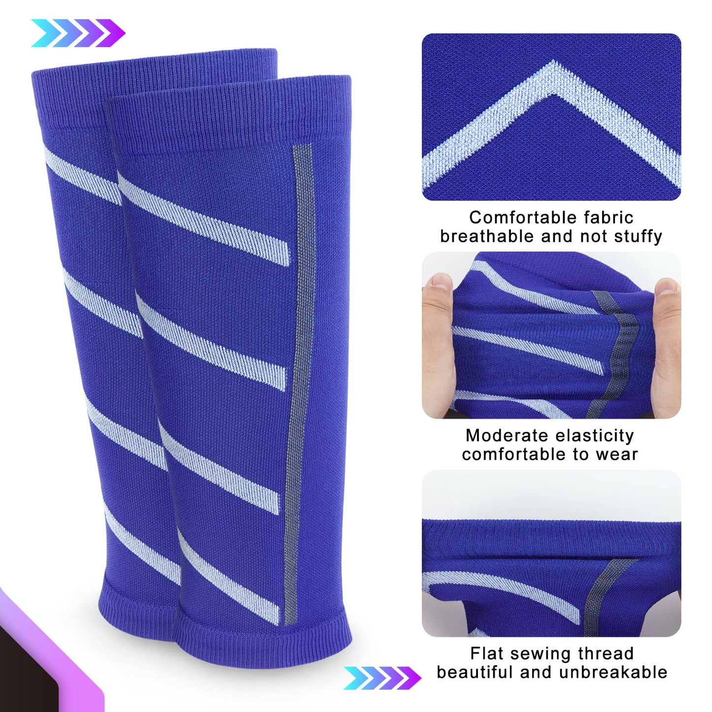 Junely 3 Pairs Calf Compression Sleeve for Men and Women Leg Compression Sleeve for Support Sports Running Cycling Black Blue Orange