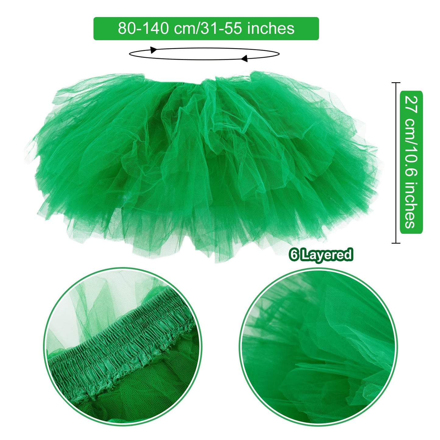 Junely 80s Tutu for Women Adults and Leg Warmers and Fingerless Gloves St Patricks Day Mardi Gras 80s Accessories for Ballet Dance Running Green